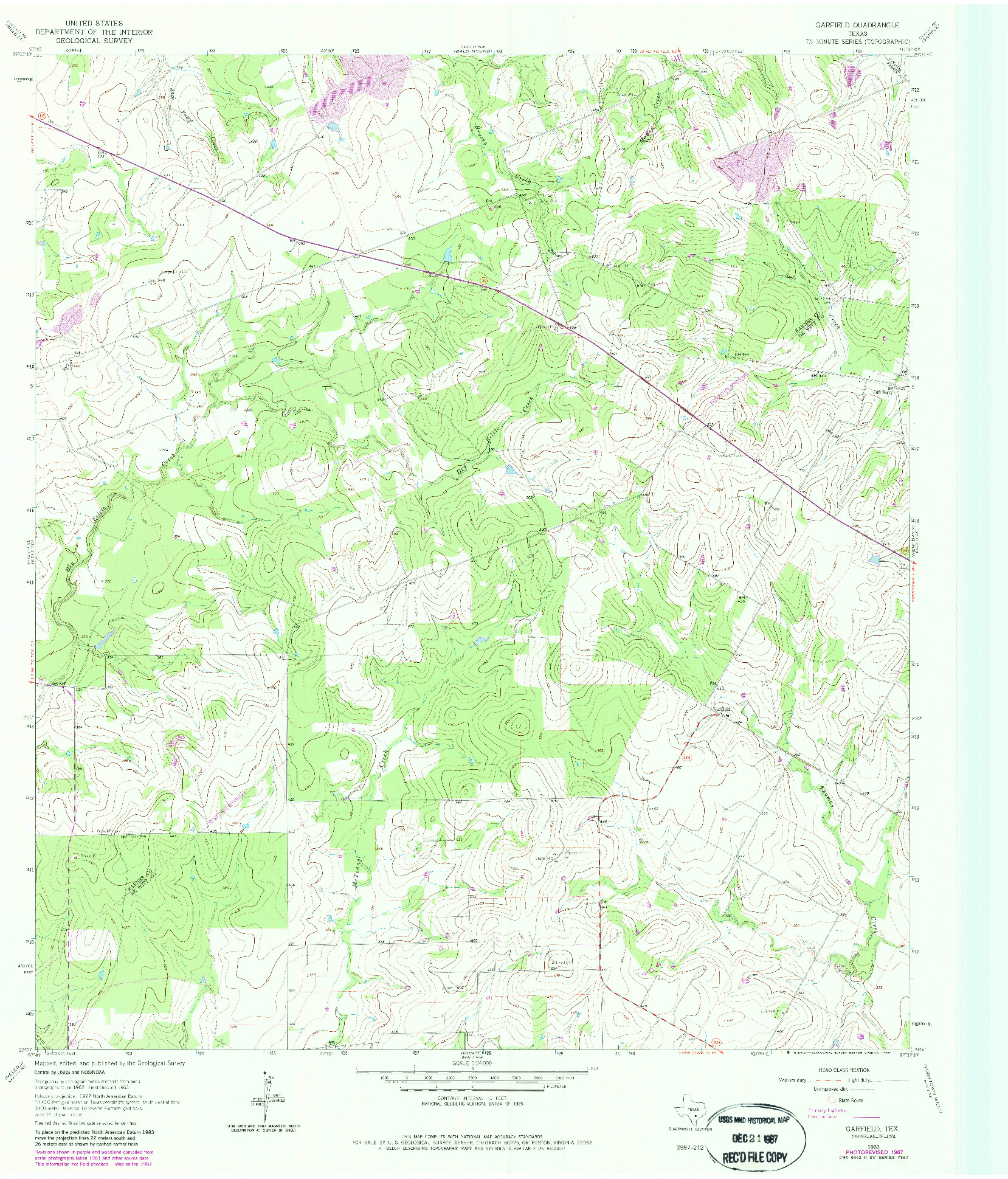 USGS 1:24000-SCALE QUADRANGLE FOR GARFIELD, TX 1963