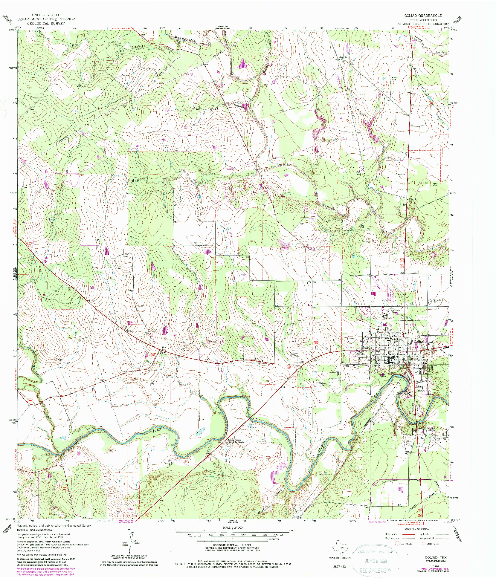 USGS 1:24000-SCALE QUADRANGLE FOR GOLIAD, TX 1962
