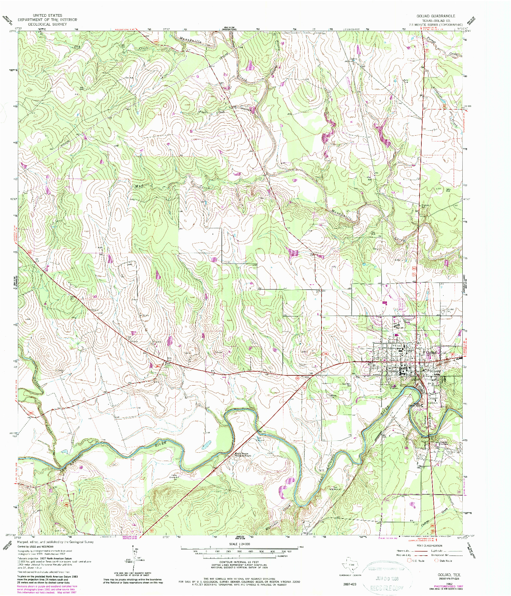 USGS 1:24000-SCALE QUADRANGLE FOR GOLIAD, TX 1962