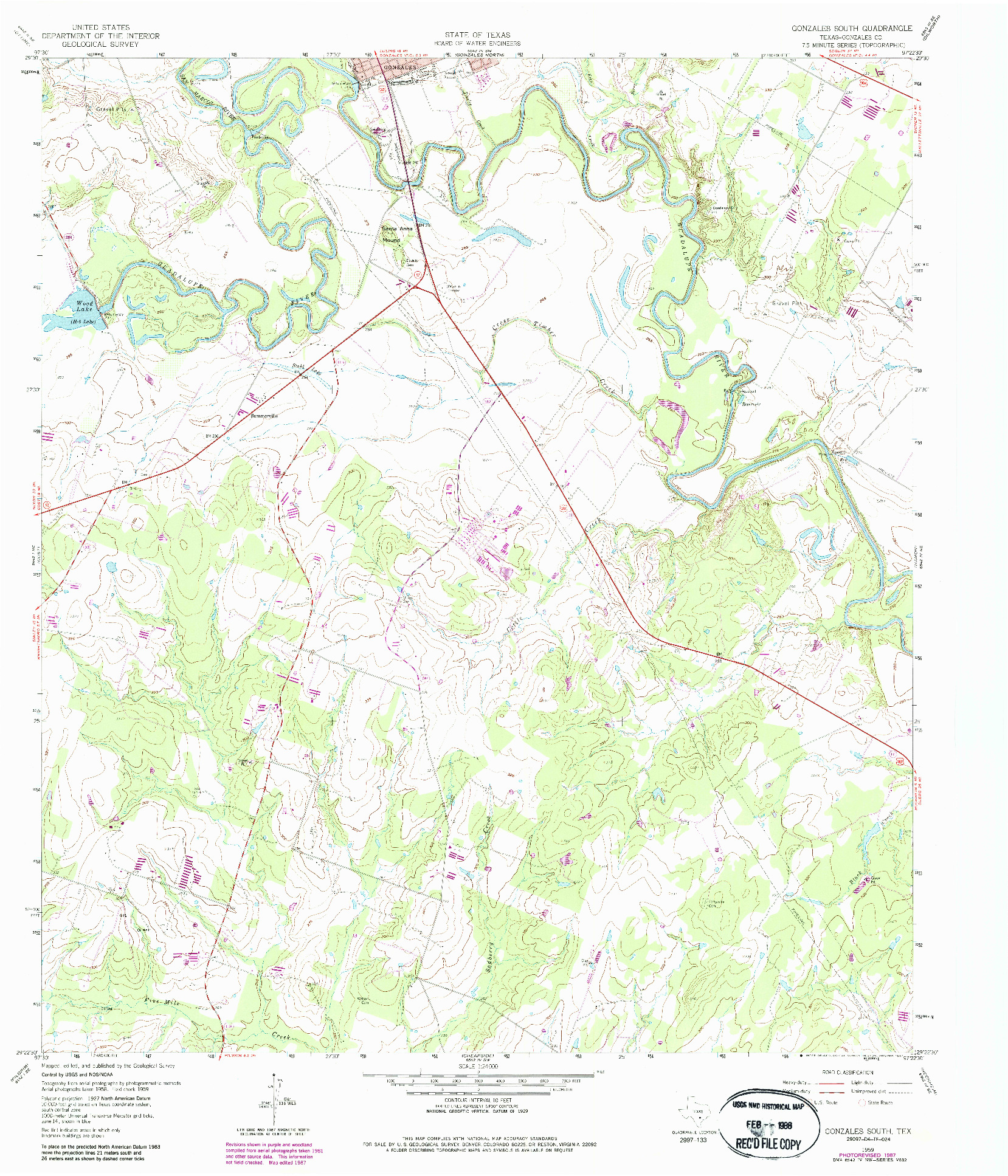 USGS 1:24000-SCALE QUADRANGLE FOR GONZALES SOUTH, TX 1959