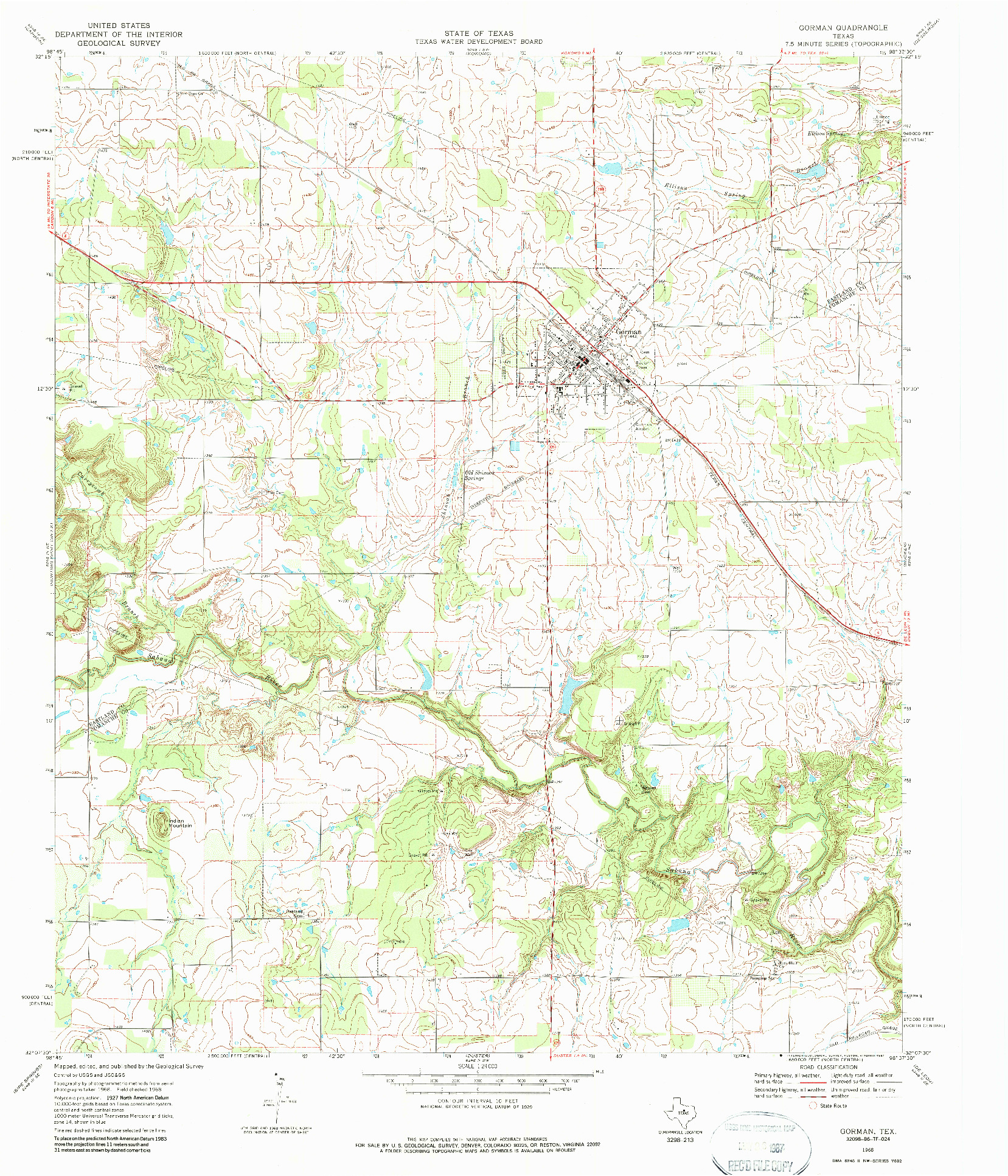 USGS 1:24000-SCALE QUADRANGLE FOR GORMAN, TX 1968