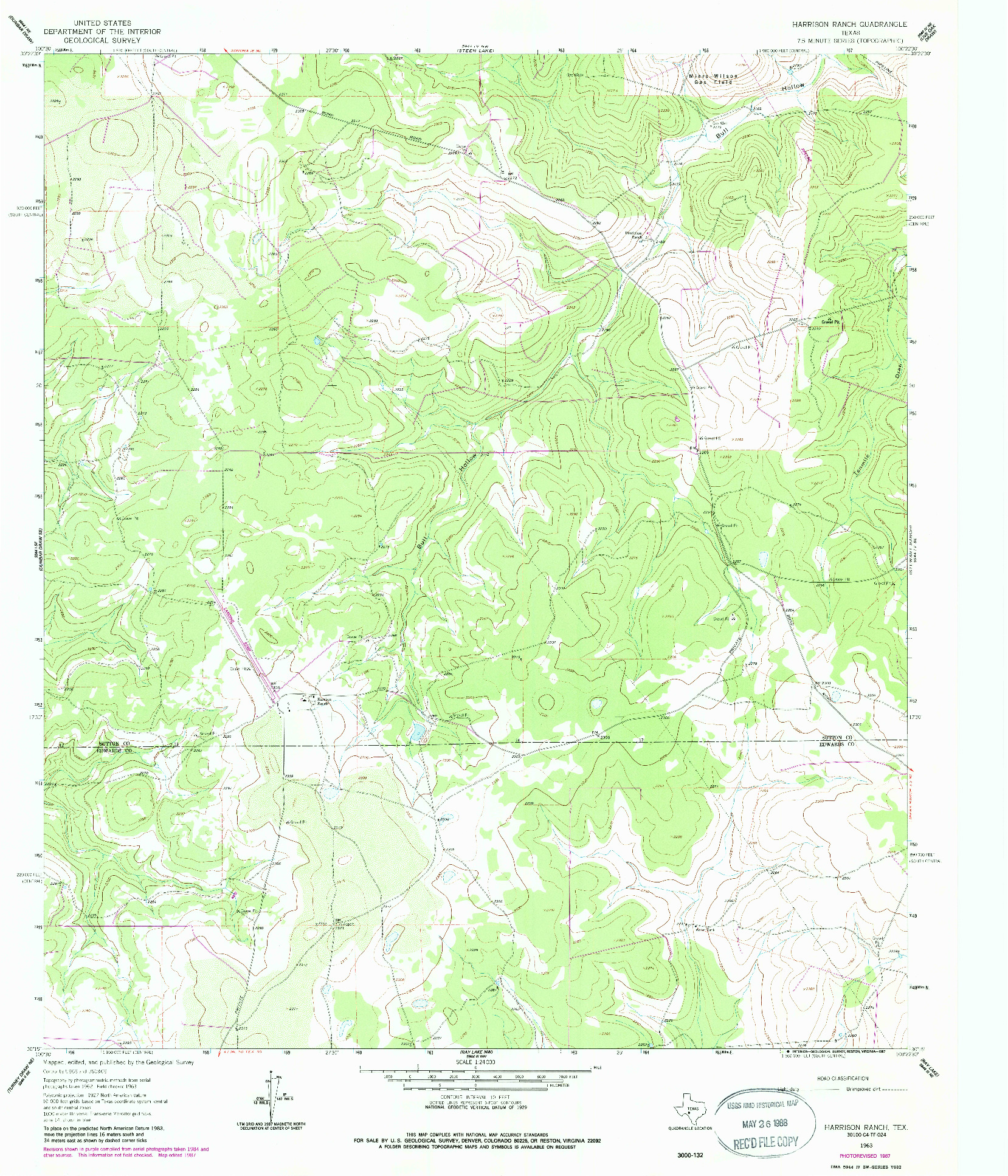 USGS 1:24000-SCALE QUADRANGLE FOR HARRISON RANCH, TX 1963
