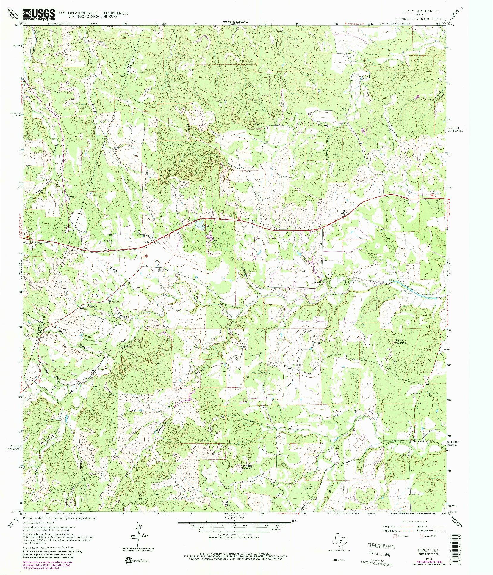 USGS 1:24000-SCALE QUADRANGLE FOR HENLY, TX 1963