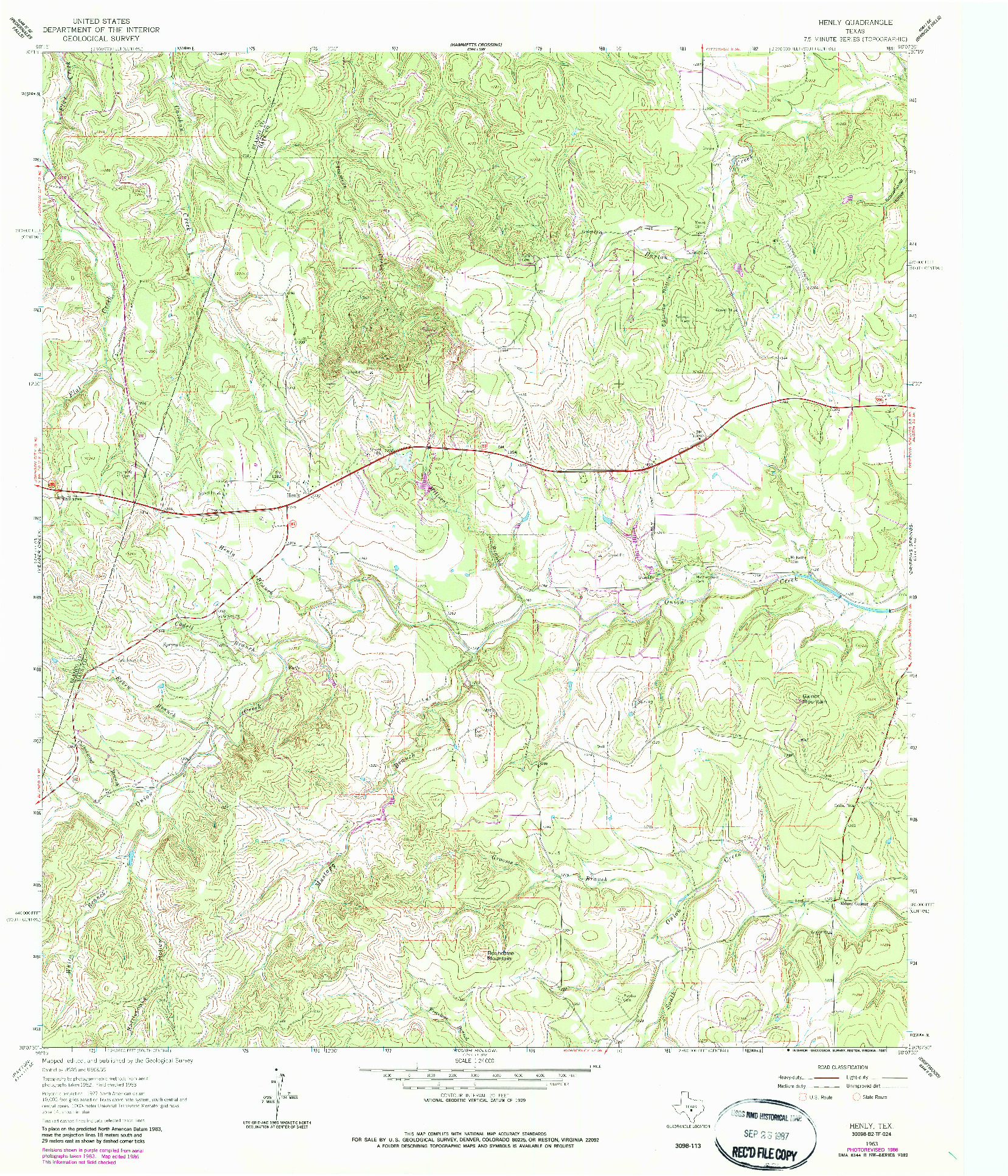 USGS 1:24000-SCALE QUADRANGLE FOR HENLY, TX 1963
