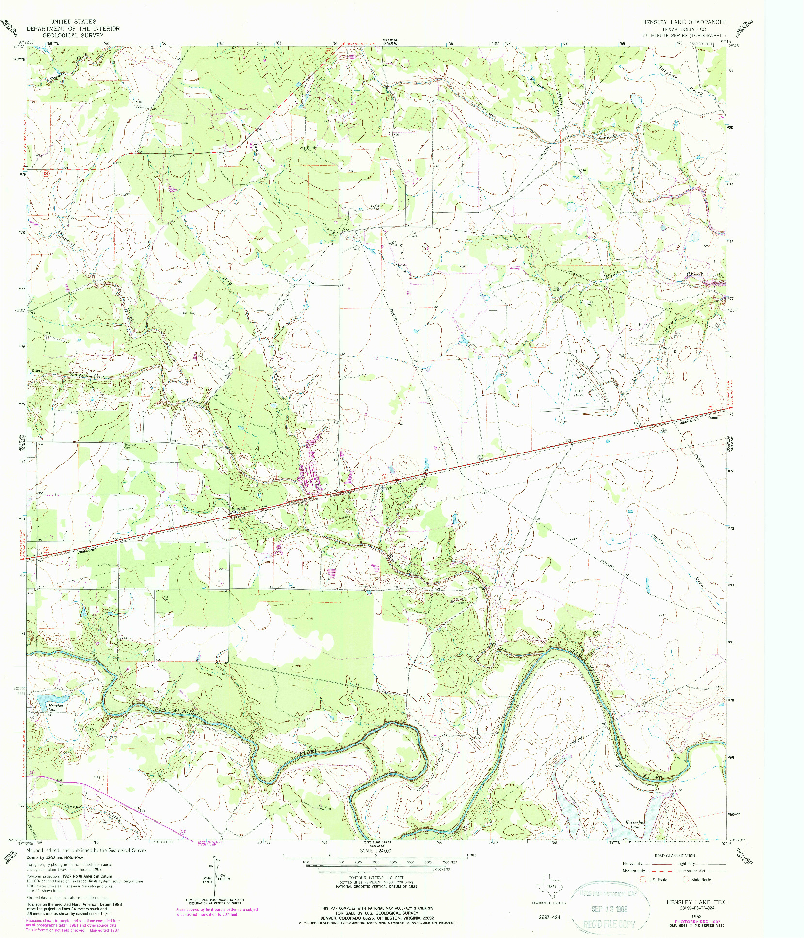 USGS 1:24000-SCALE QUADRANGLE FOR HENSLEY LAKE, TX 1962