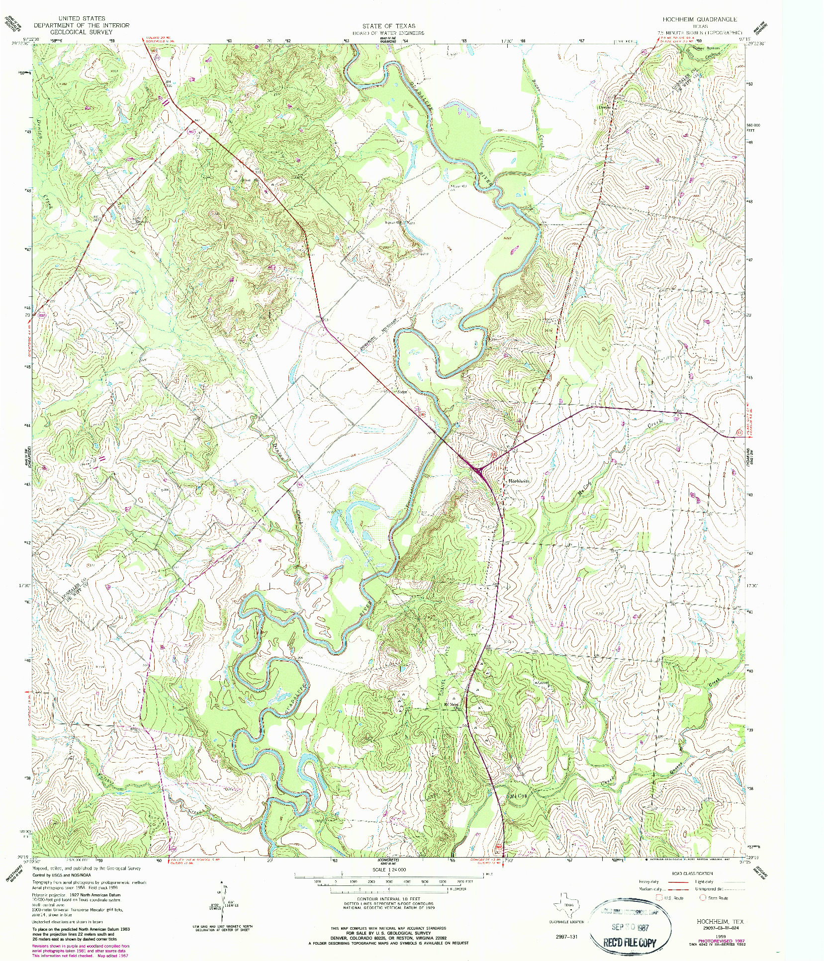 USGS 1:24000-SCALE QUADRANGLE FOR HOCHHEIM, TX 1959