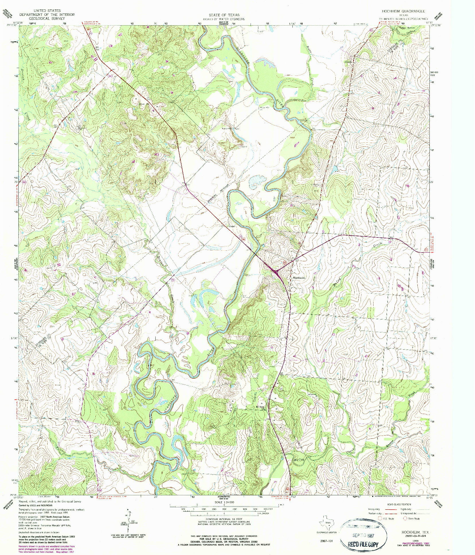 USGS 1:24000-SCALE QUADRANGLE FOR HOCHHEIM, TX 1959