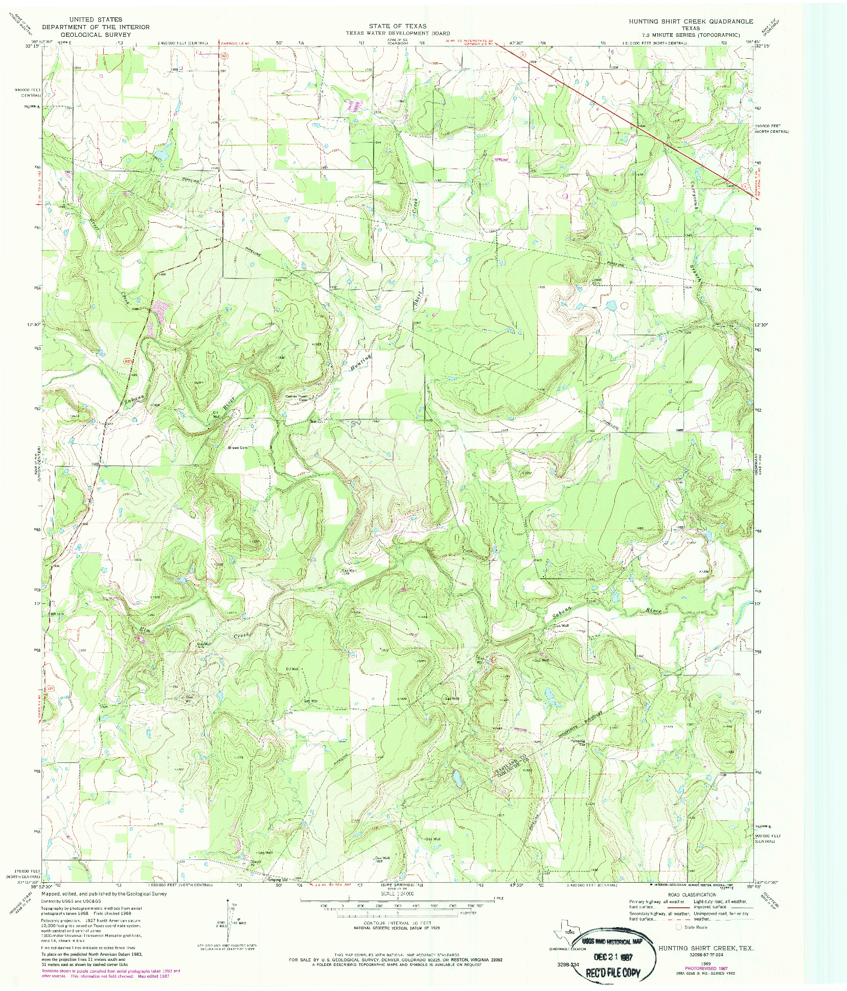 USGS 1:24000-SCALE QUADRANGLE FOR HUNTING SHIRT CREEK, TX 1969