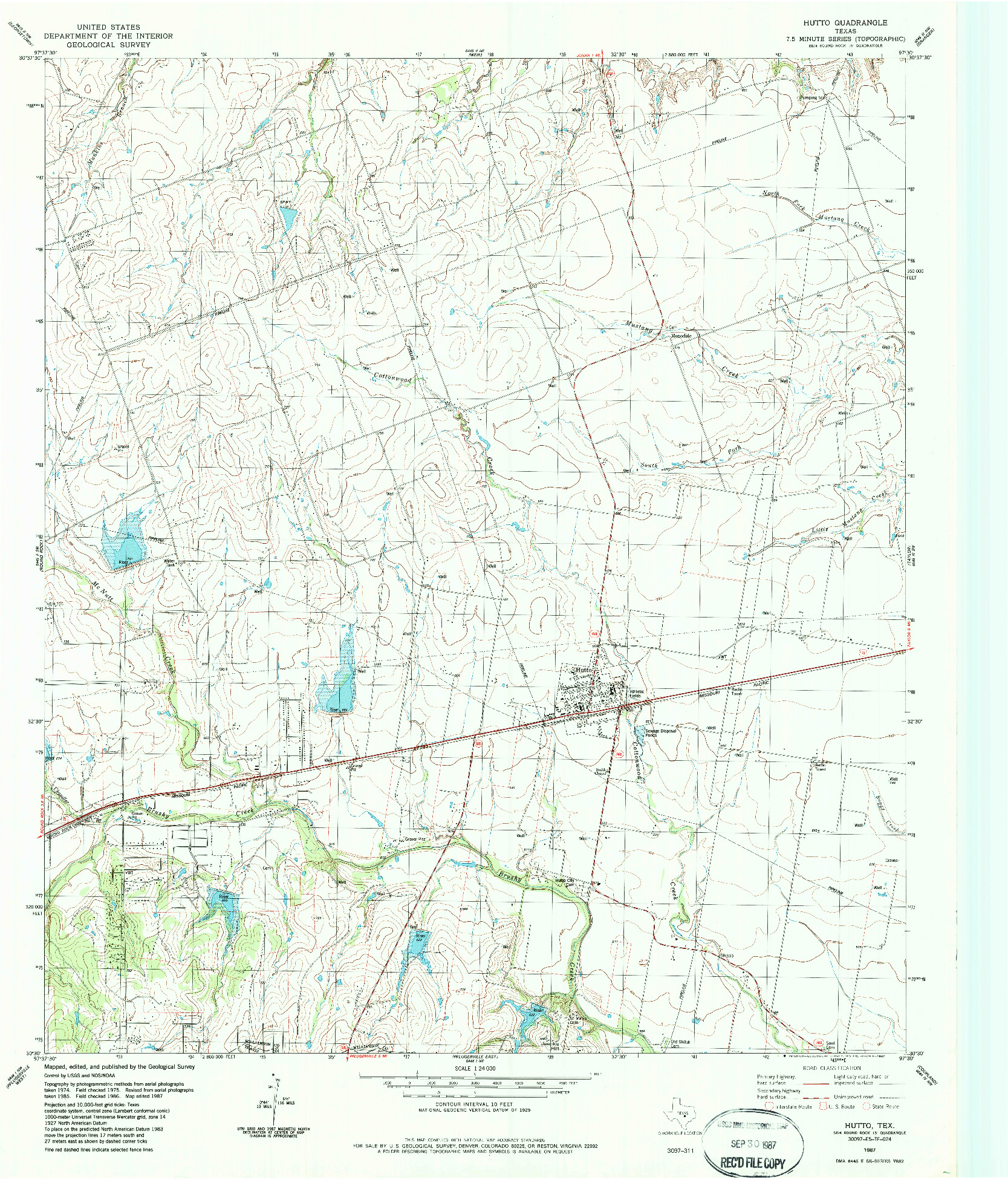 USGS 1:24000-SCALE QUADRANGLE FOR HUTTO, TX 1987