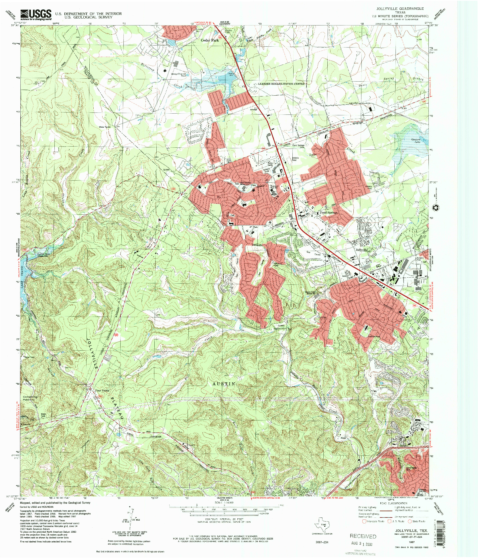 USGS 1:24000-SCALE QUADRANGLE FOR JOLLYVILLE, TX 1987