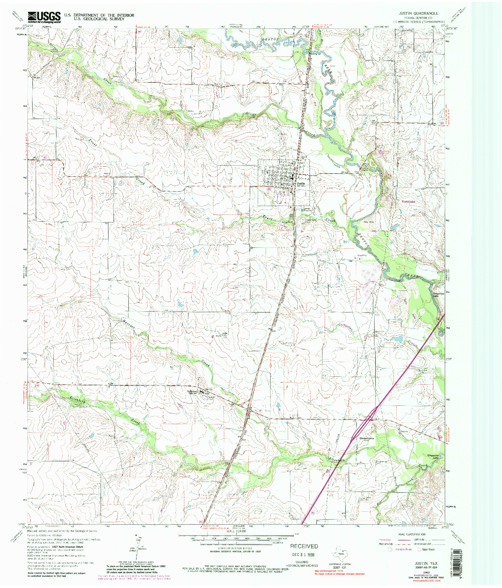 USGS 1:24000-SCALE QUADRANGLE FOR JUSTIN, TX 1960