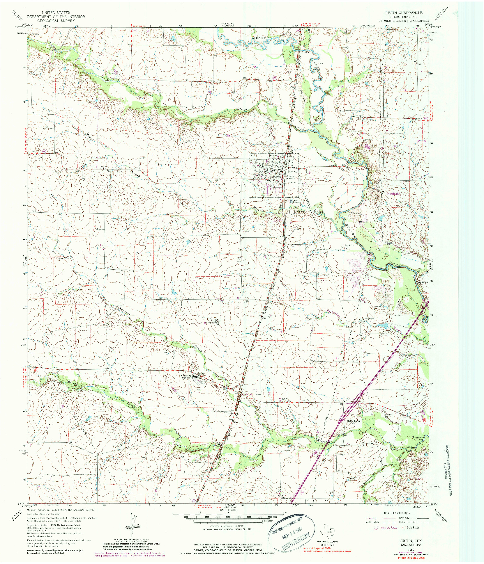 USGS 1:24000-SCALE QUADRANGLE FOR JUSTIN, TX 1960