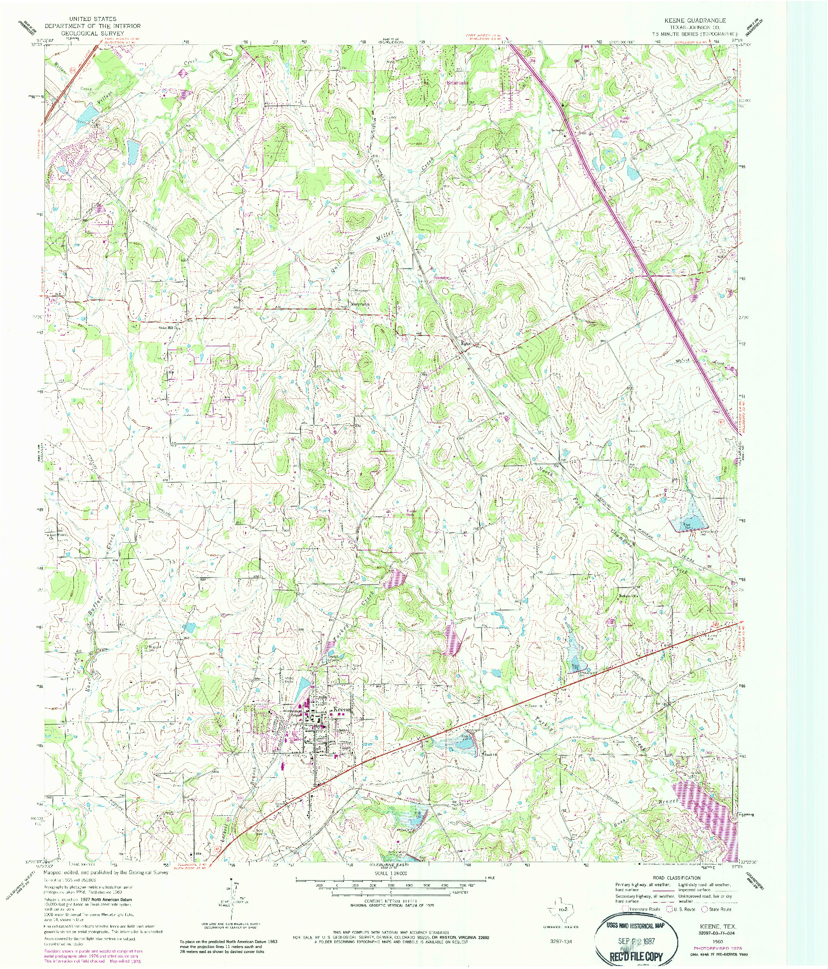 USGS 1:24000-SCALE QUADRANGLE FOR KEENE, TX 1960