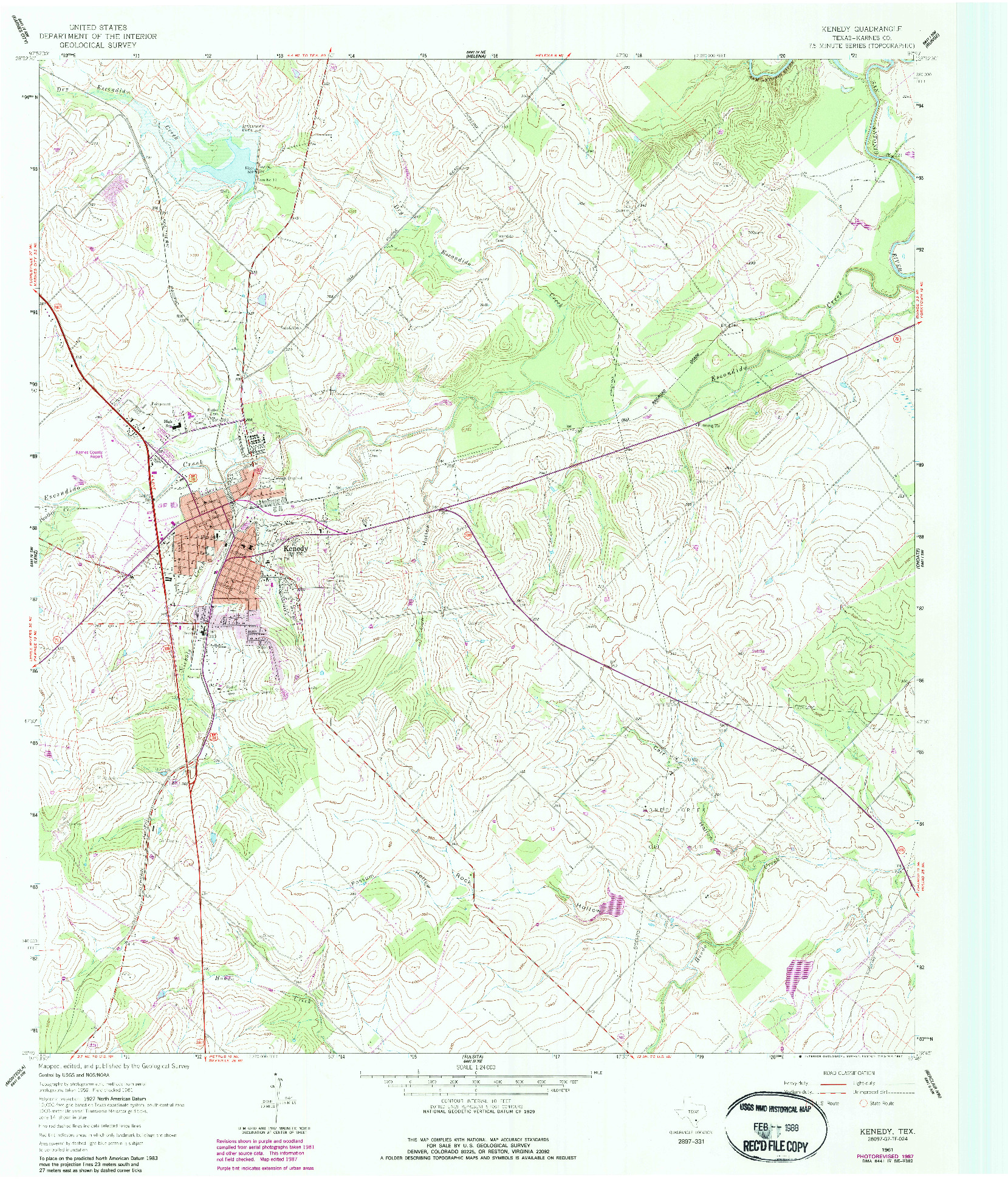 USGS 1:24000-SCALE QUADRANGLE FOR KENEDY, TX 1961