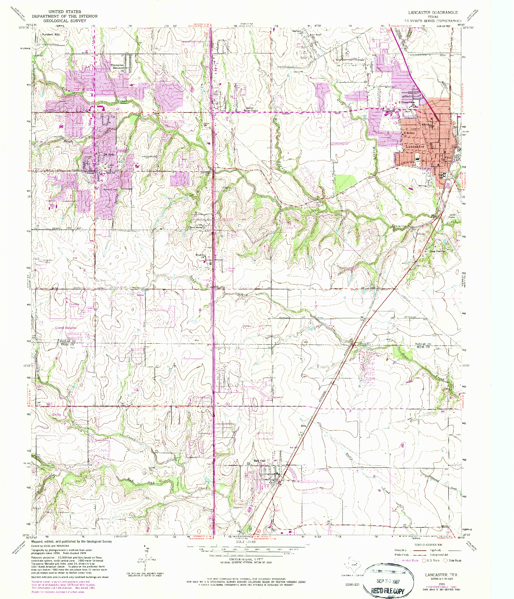 USGS 1:24000-SCALE QUADRANGLE FOR LANCASTER, TX 1959