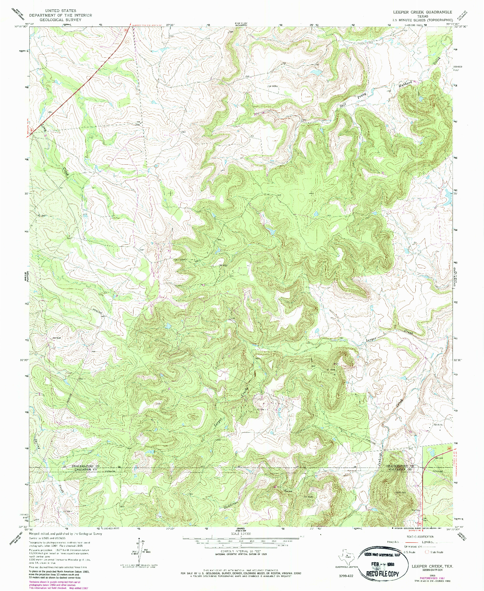 USGS 1:24000-SCALE QUADRANGLE FOR LEEPER CREEK, TX 1965