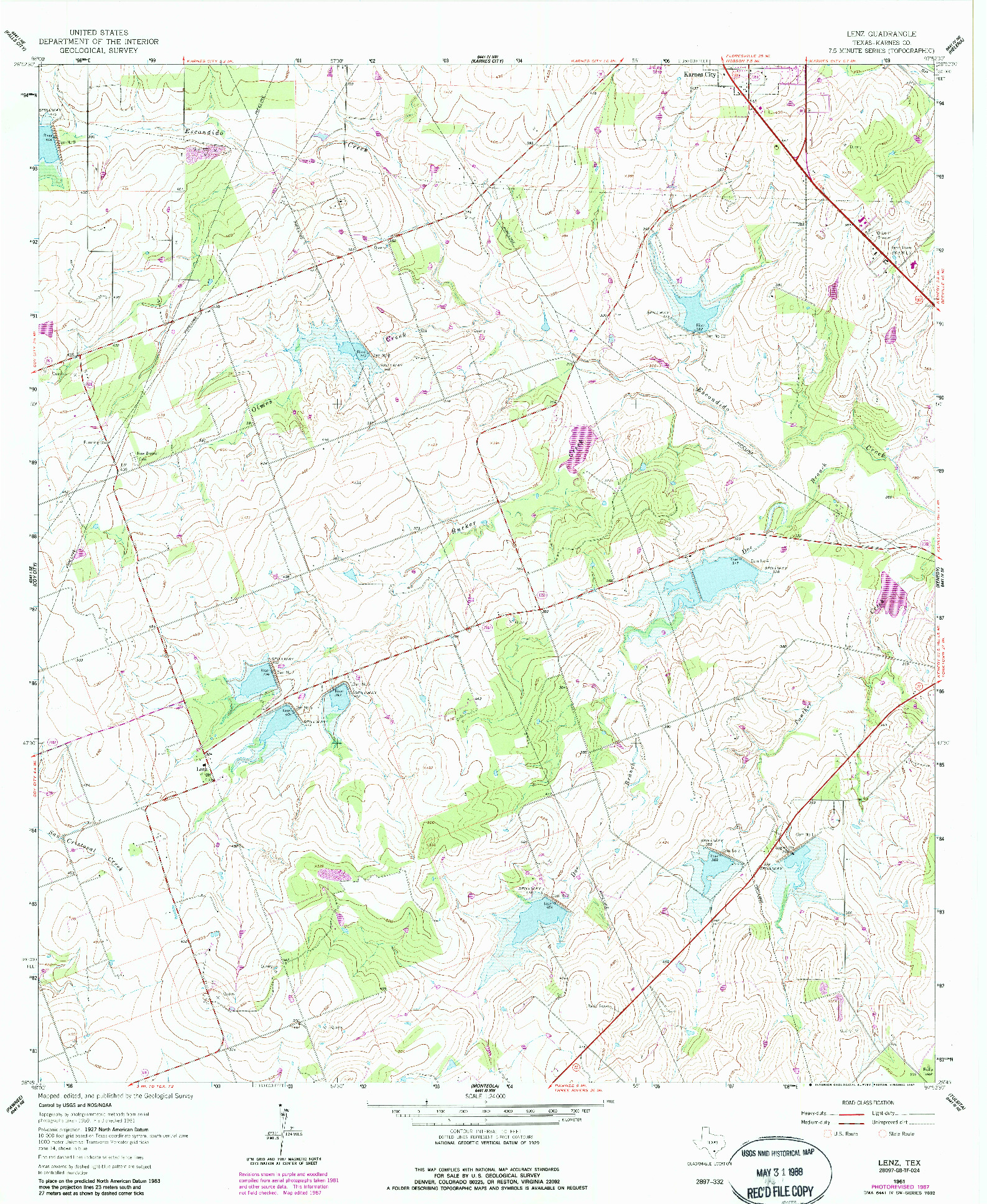 USGS 1:24000-SCALE QUADRANGLE FOR LENZ, TX 1961