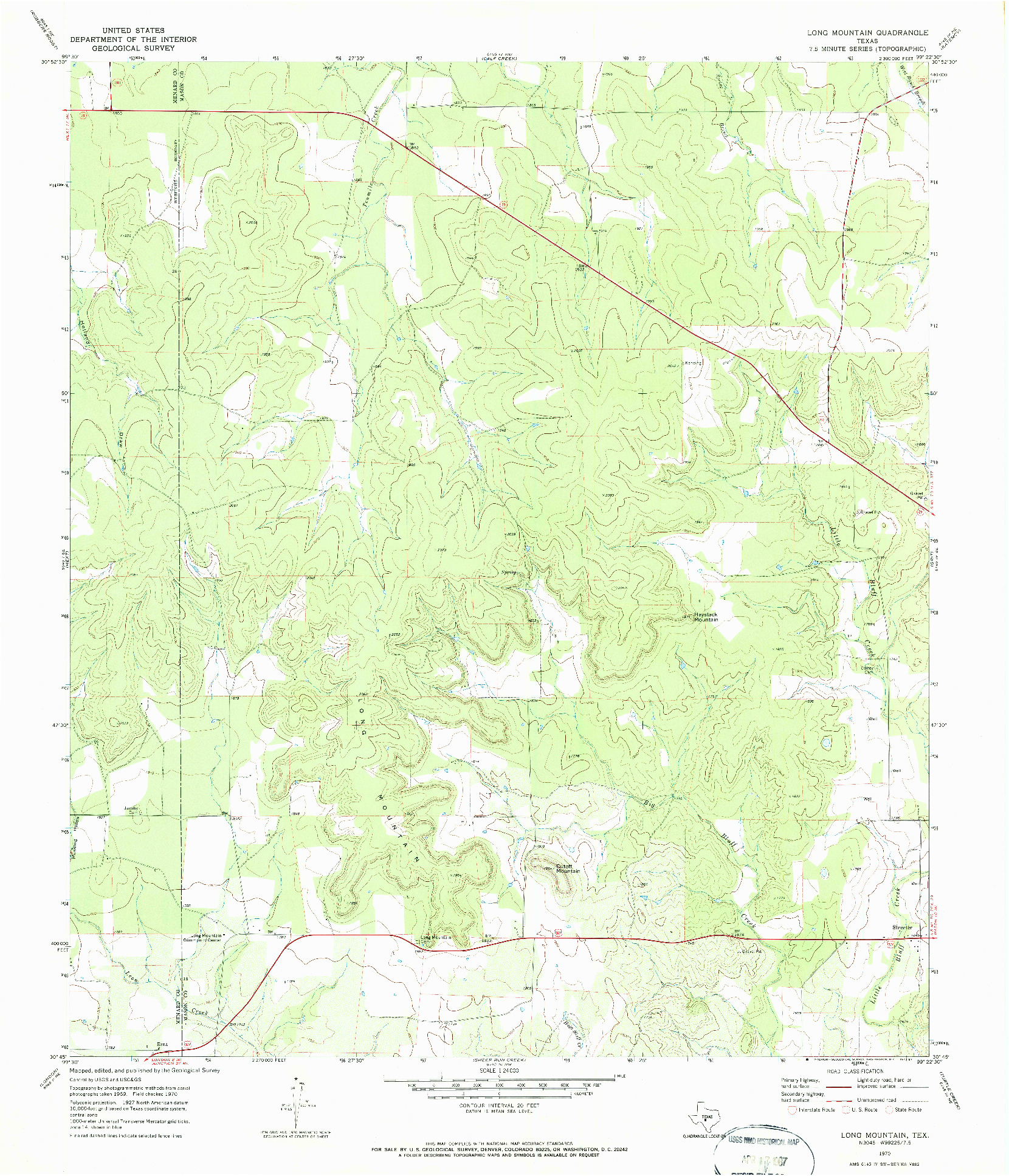 USGS 1:24000-SCALE QUADRANGLE FOR LONG MOUNTAIN, TX 1970