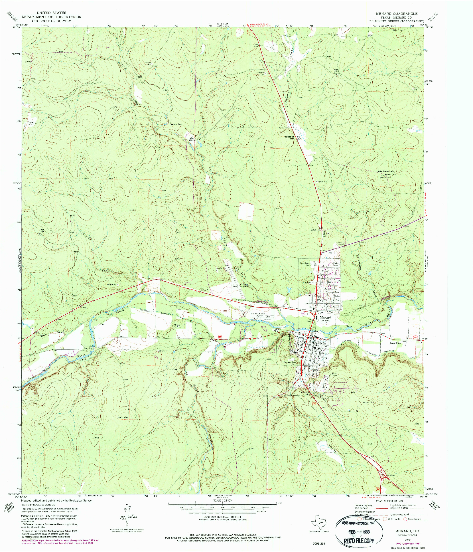 USGS 1:24000-SCALE QUADRANGLE FOR MENARD, TX 1970