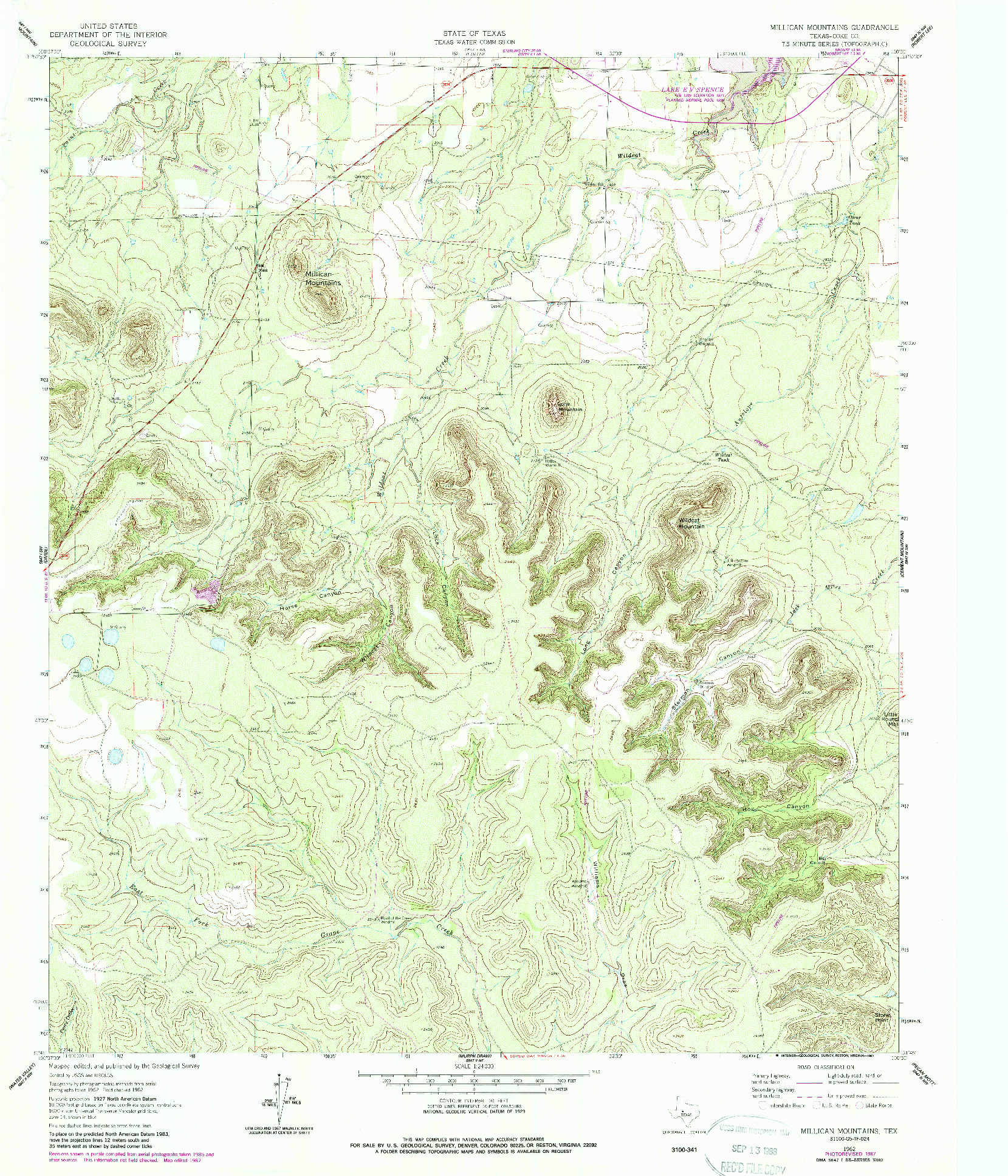 USGS 1:24000-SCALE QUADRANGLE FOR MILLICAN MOUNTAINS, TX 1962