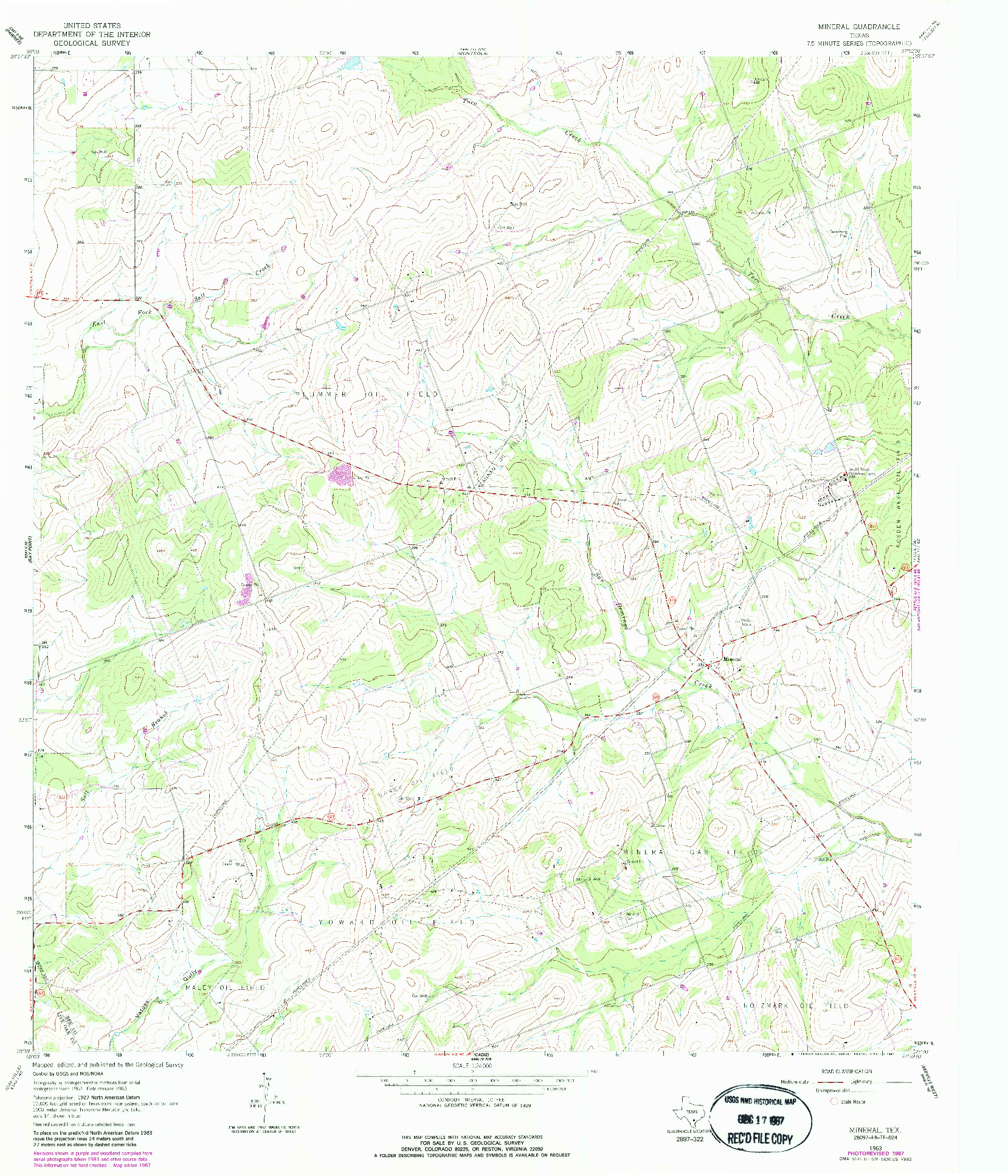 USGS 1:24000-SCALE QUADRANGLE FOR MINERAL, TX 1963