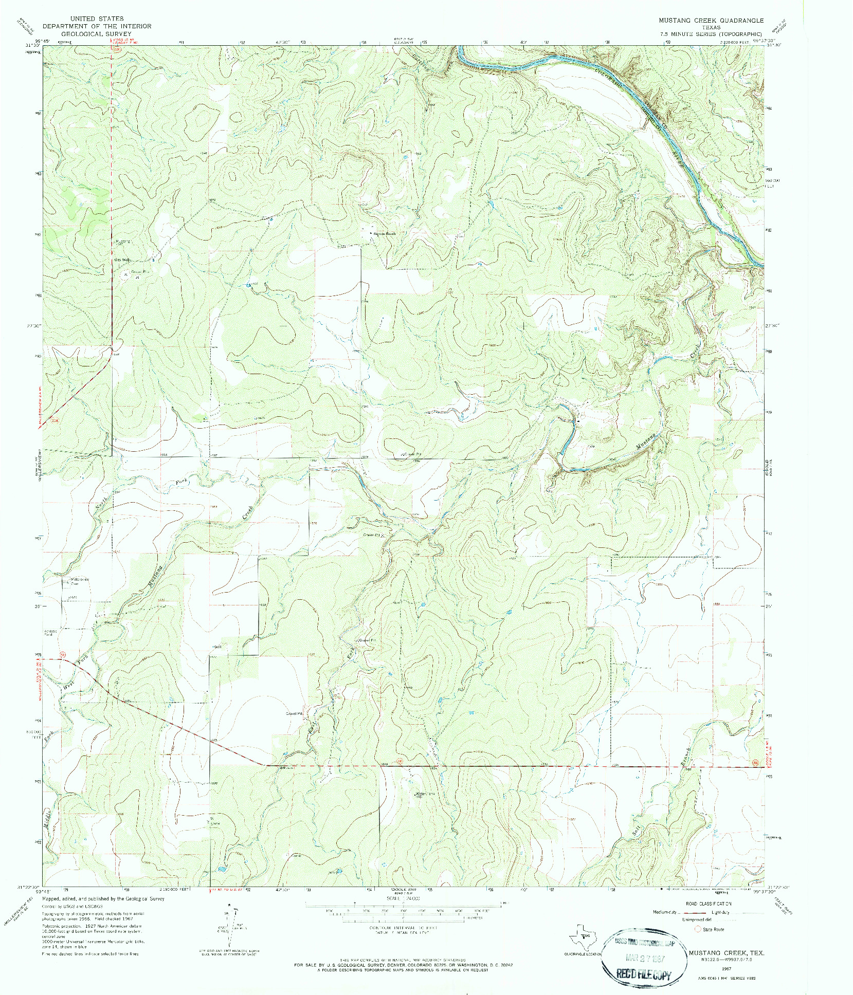 USGS 1:24000-SCALE QUADRANGLE FOR MUSTANG CREEK, TX 1967