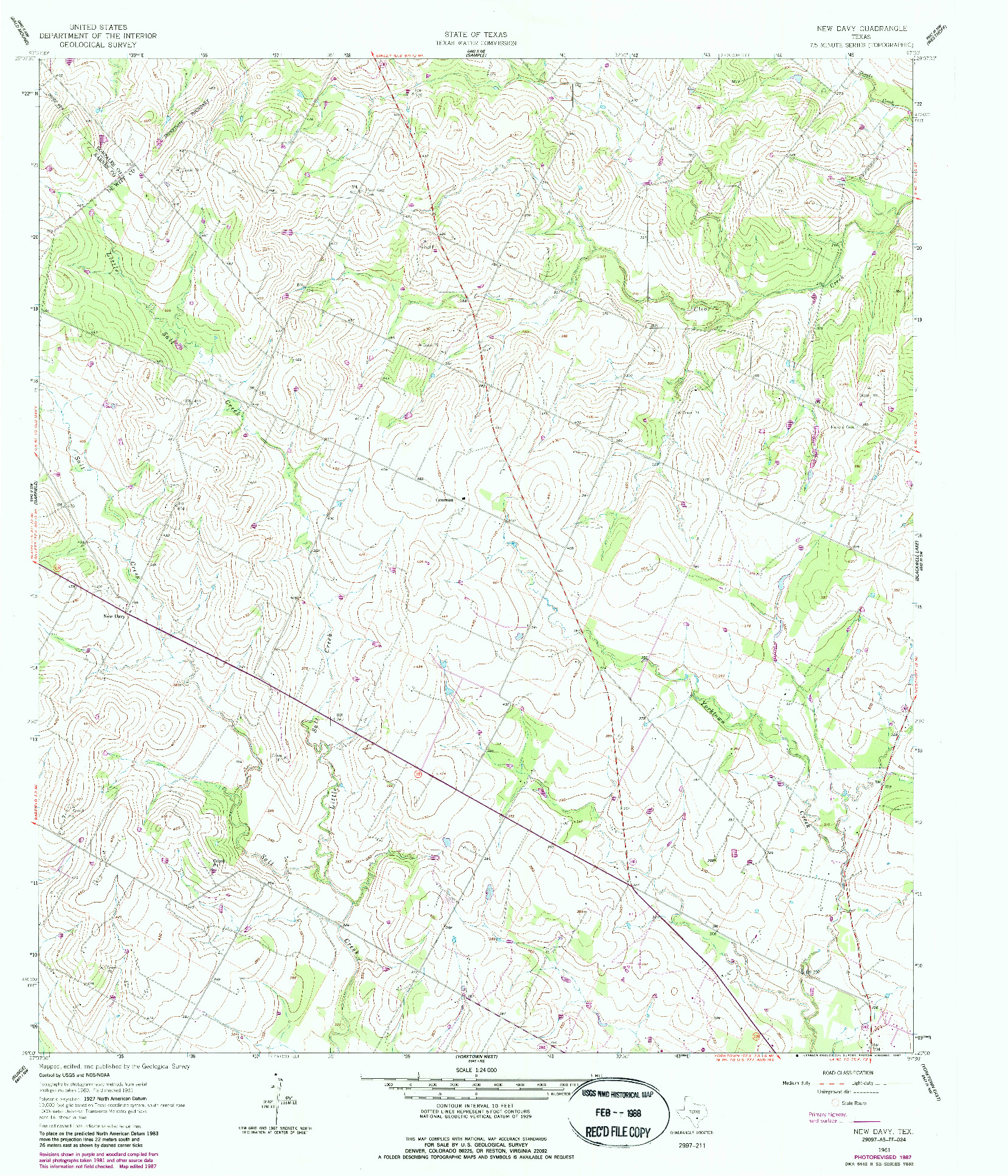 USGS 1:24000-SCALE QUADRANGLE FOR NEW DAVY, TX 1961