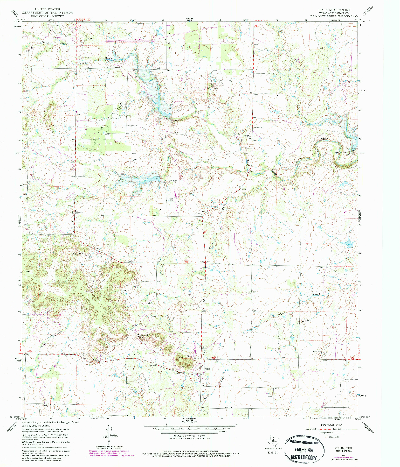 USGS 1:24000-SCALE QUADRANGLE FOR OPLIN, TX 1967