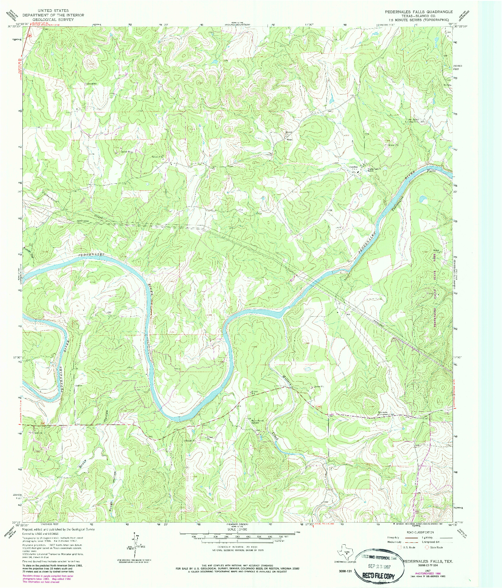 USGS 1:24000-SCALE QUADRANGLE FOR PEDERNALES FALLS, TX 1967