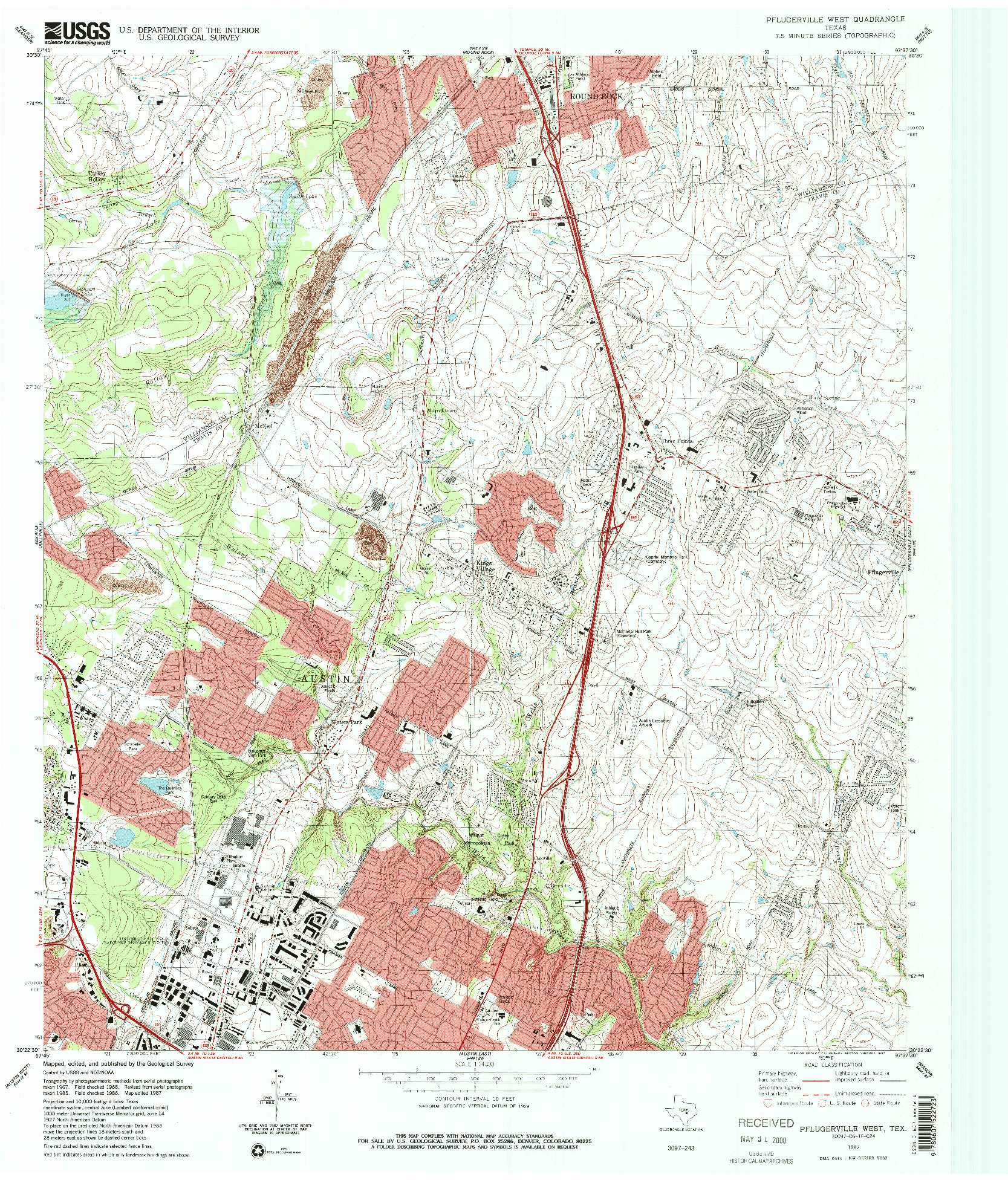 USGS 1:24000-SCALE QUADRANGLE FOR PFLUGERVILLE WEST, TX 1987