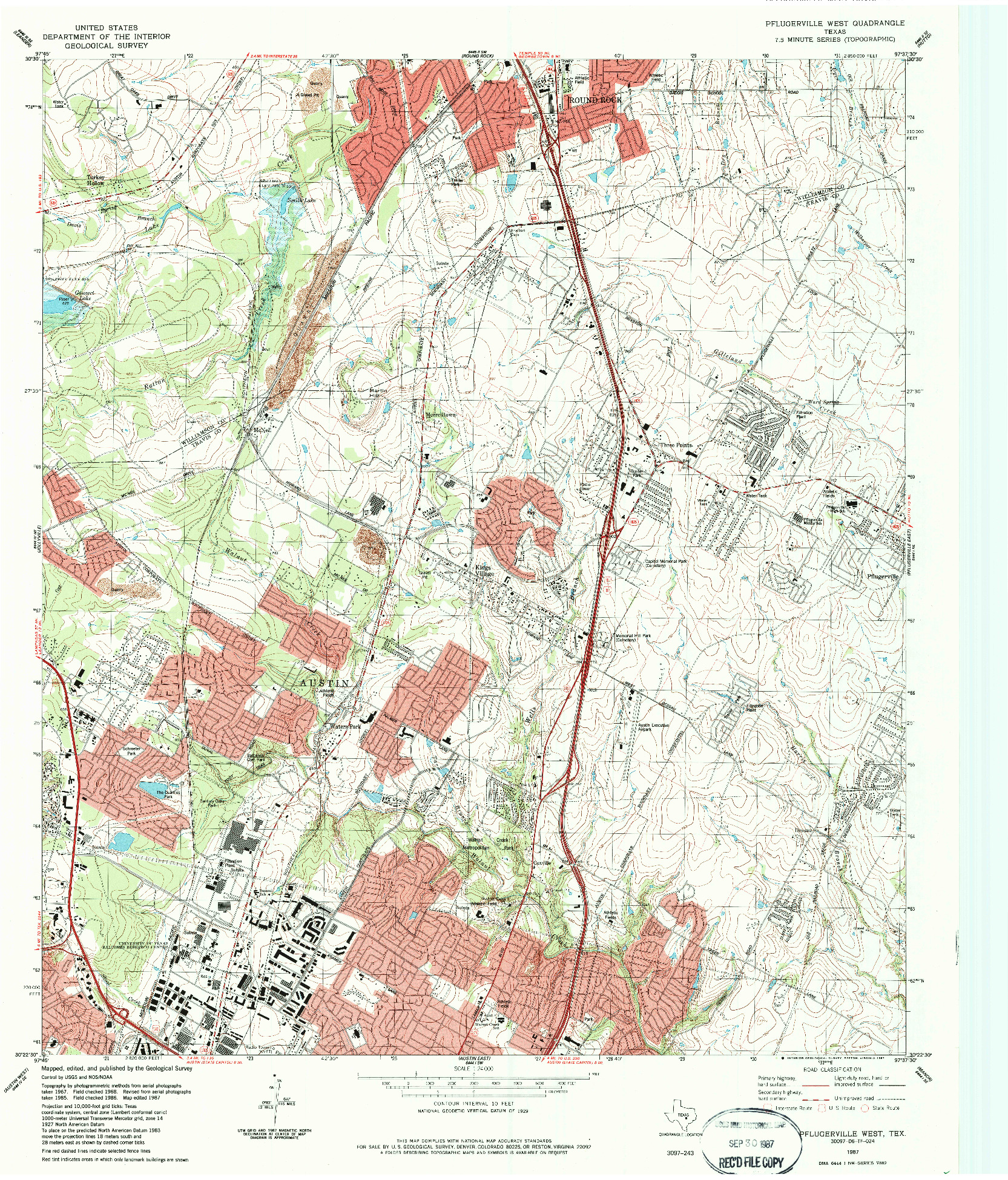 USGS 1:24000-SCALE QUADRANGLE FOR PFLUGERVILLE WEST, TX 1987