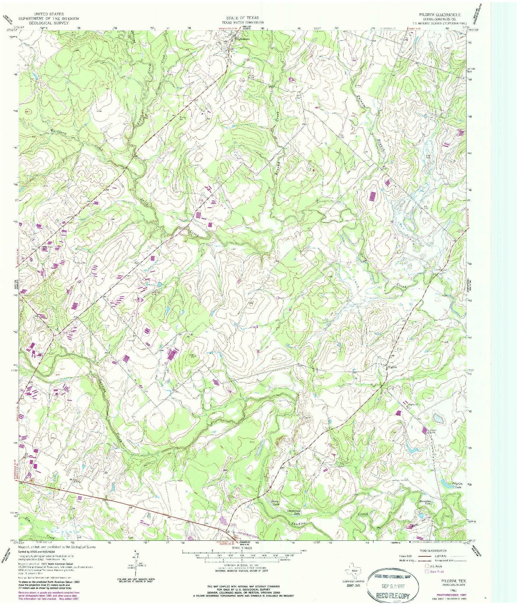 USGS 1:24000-SCALE QUADRANGLE FOR PILGRIM, TX 1961