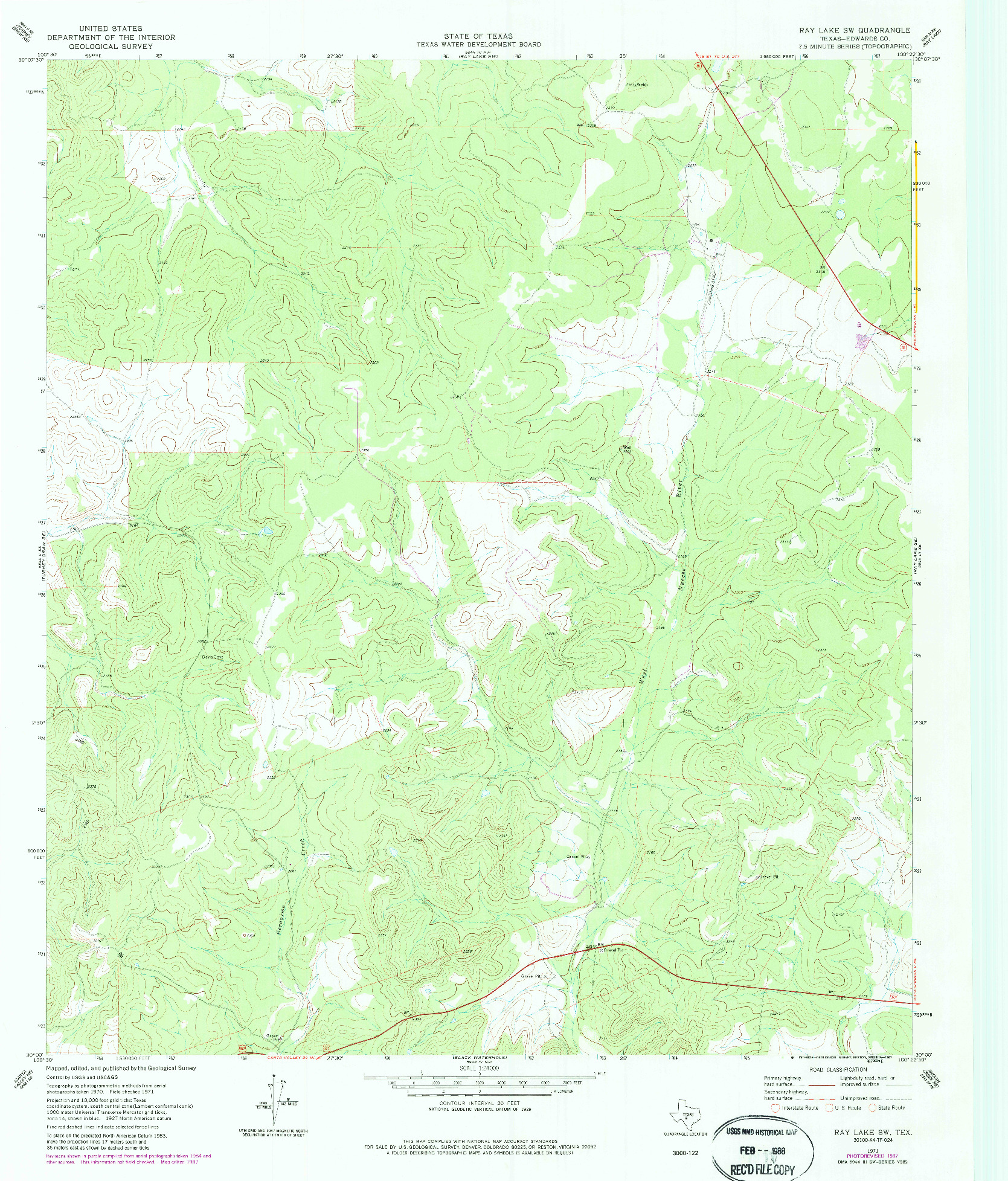 USGS 1:24000-SCALE QUADRANGLE FOR RAY LAKE SW, TX 1971