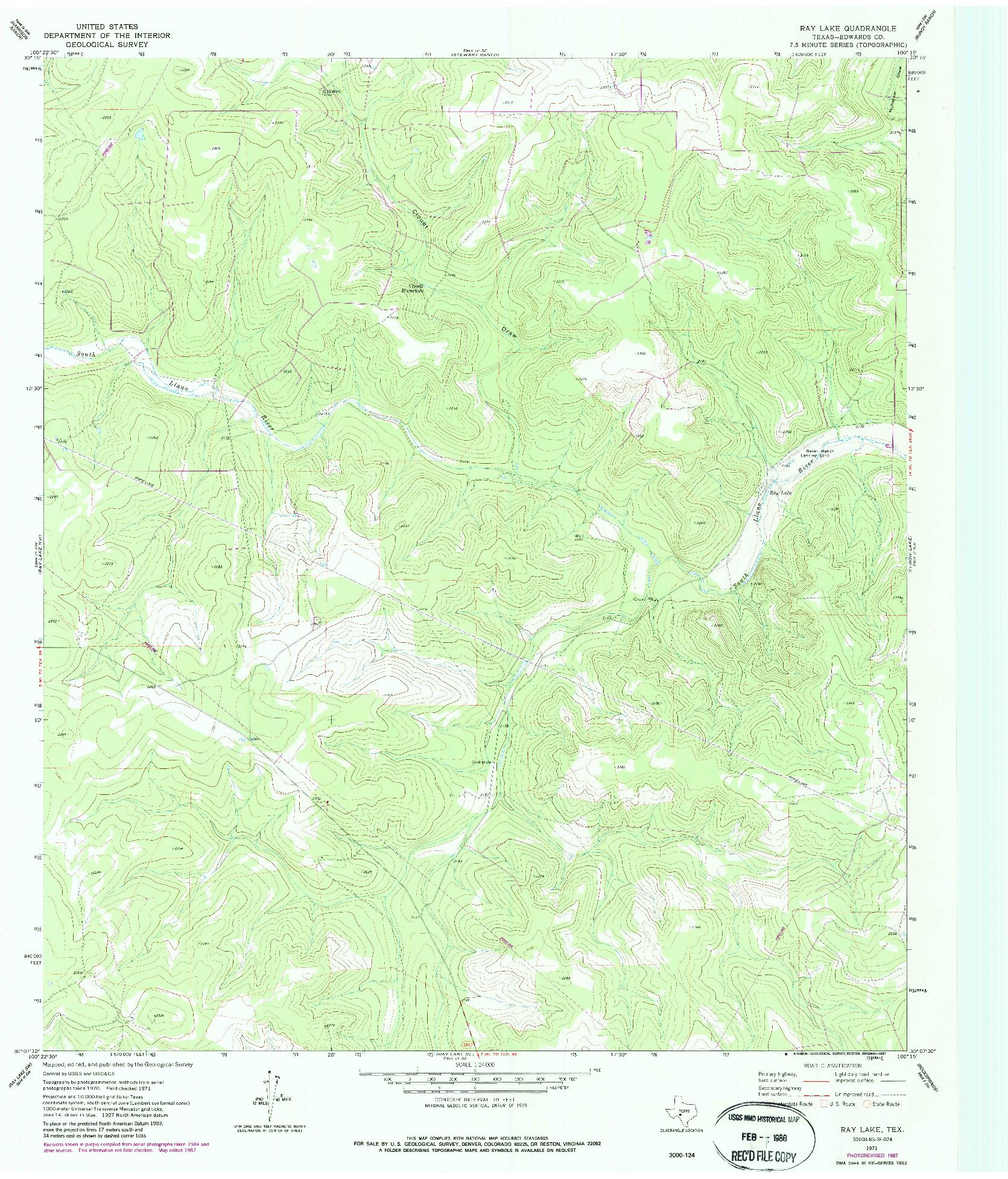 USGS 1:24000-SCALE QUADRANGLE FOR RAY LAKE, TX 1971