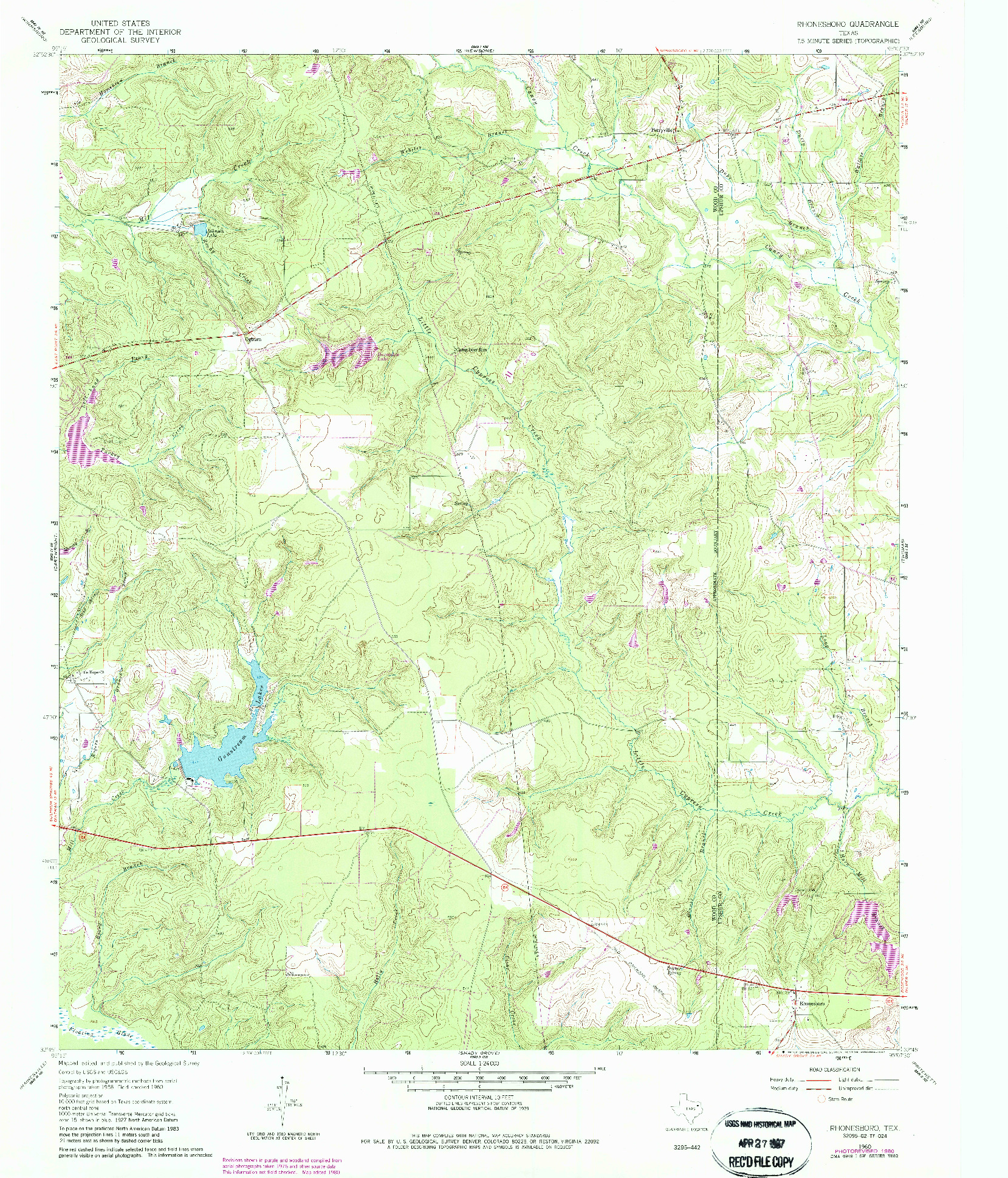 USGS 1:24000-SCALE QUADRANGLE FOR RHONESBORO, TX 1960