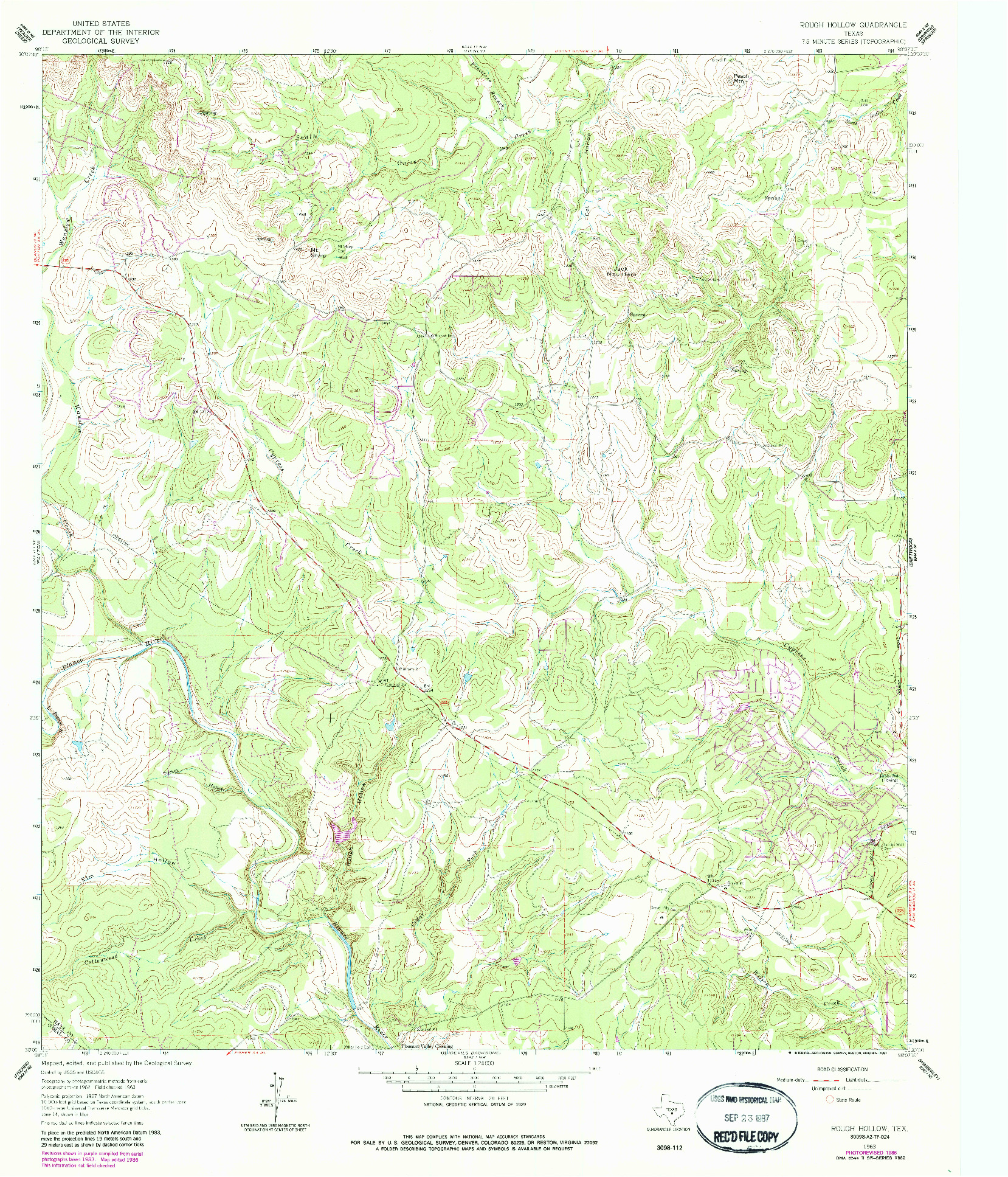 USGS 1:24000-SCALE QUADRANGLE FOR ROUGH HOLLOW, TX 1963