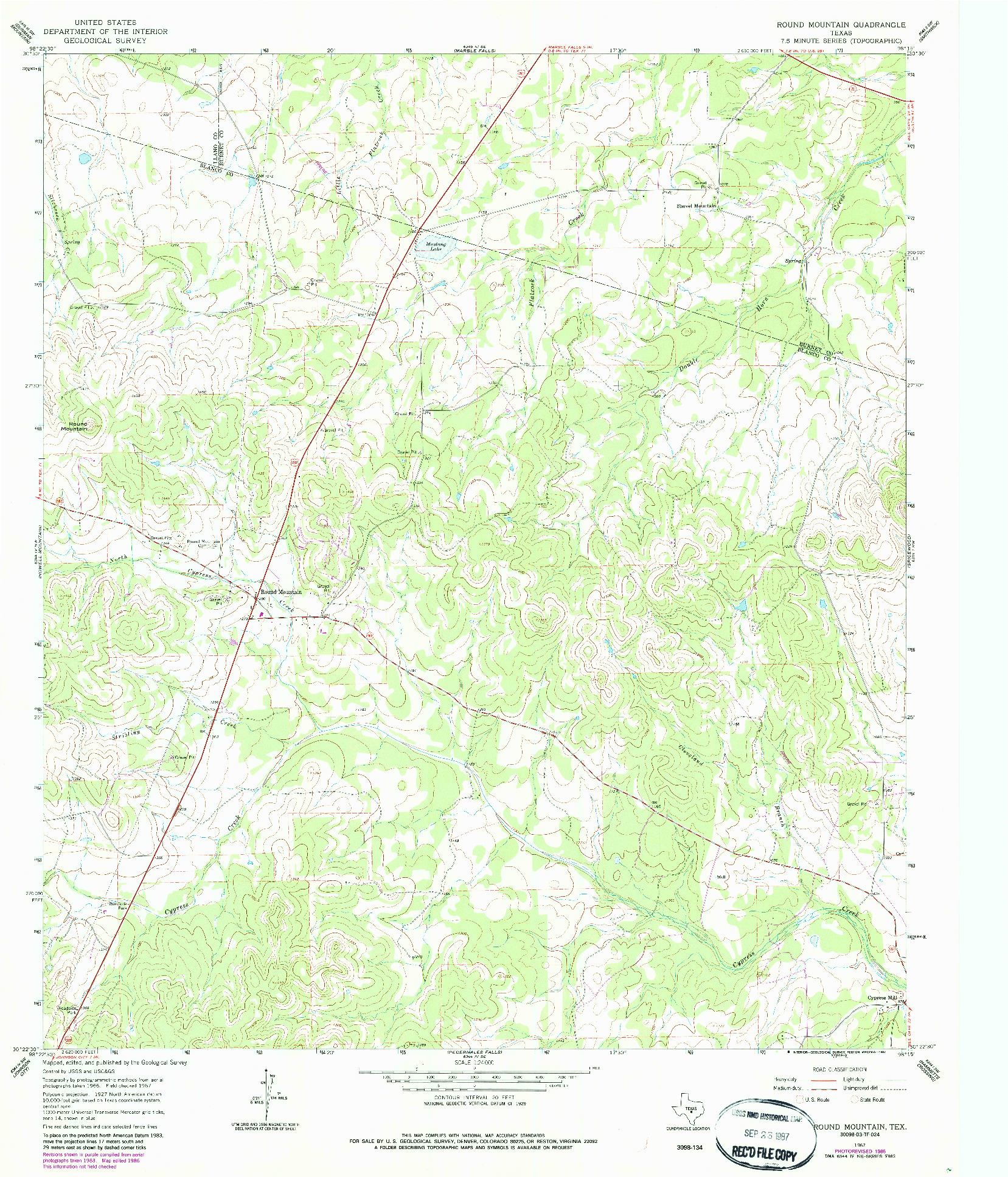 USGS 1:24000-SCALE QUADRANGLE FOR ROUND MOUNTAIN, TX 1967