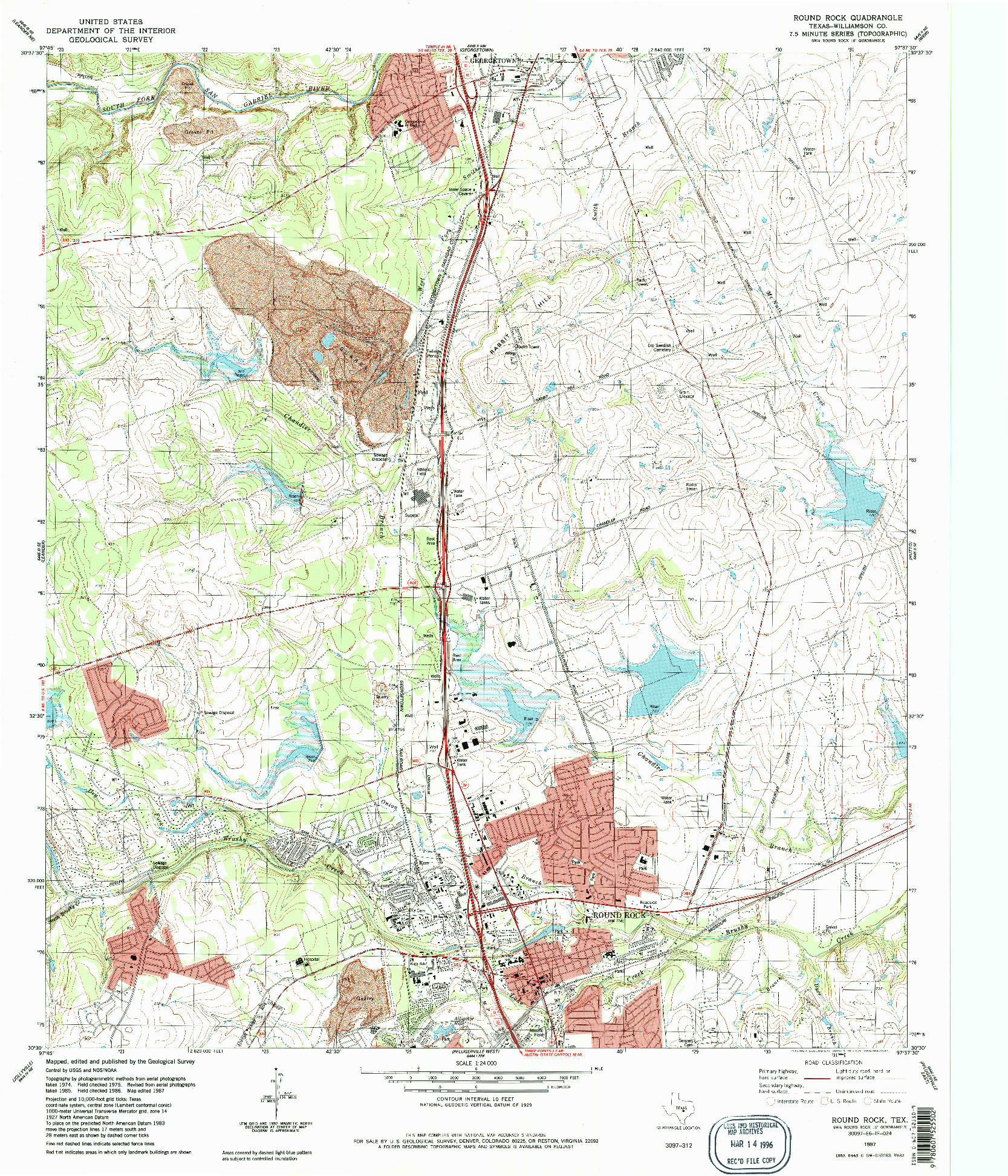 USGS 1:24000-SCALE QUADRANGLE FOR ROUND ROCK, TX 1987