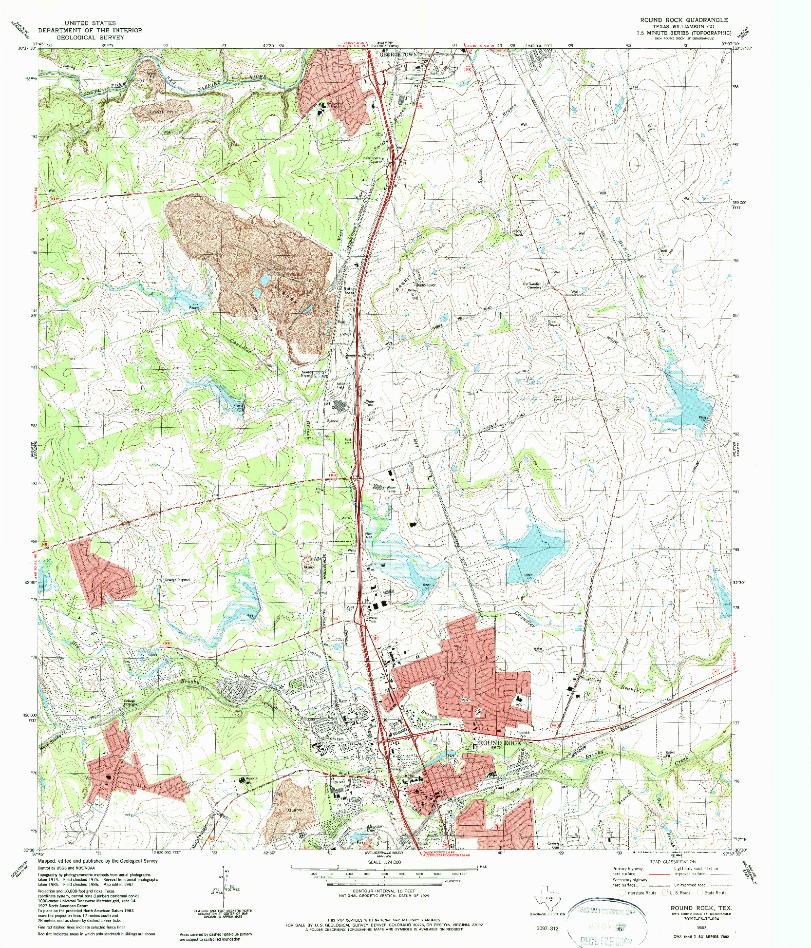 USGS 1:24000-SCALE QUADRANGLE FOR ROUND ROCK, TX 1987