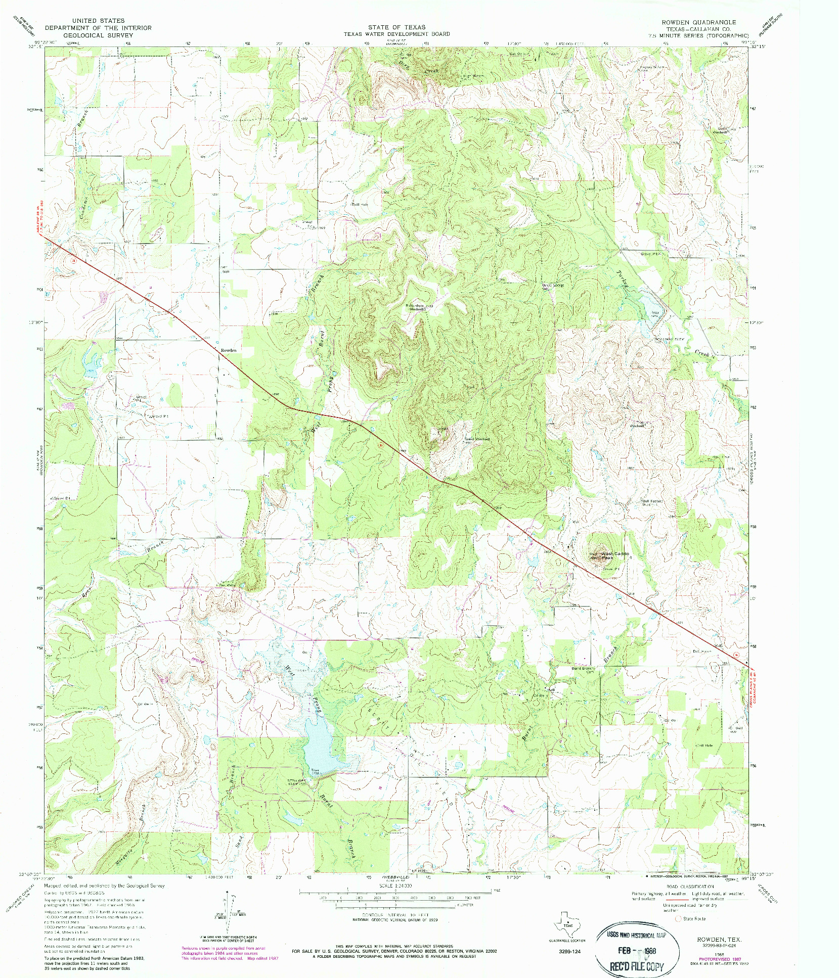 USGS 1:24000-SCALE QUADRANGLE FOR ROWDEN, TX 1968