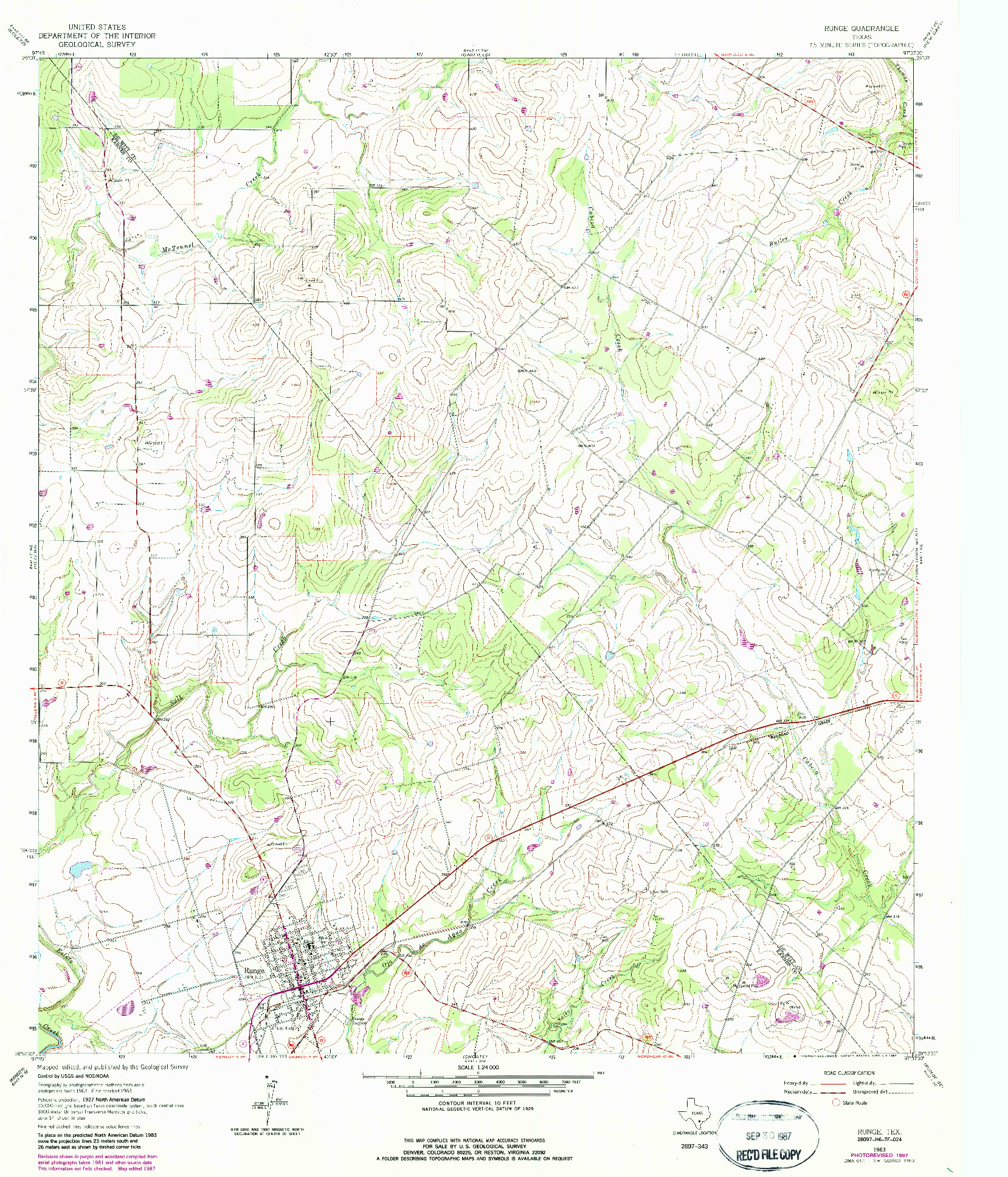 USGS 1:24000-SCALE QUADRANGLE FOR RUNGE, TX 1963