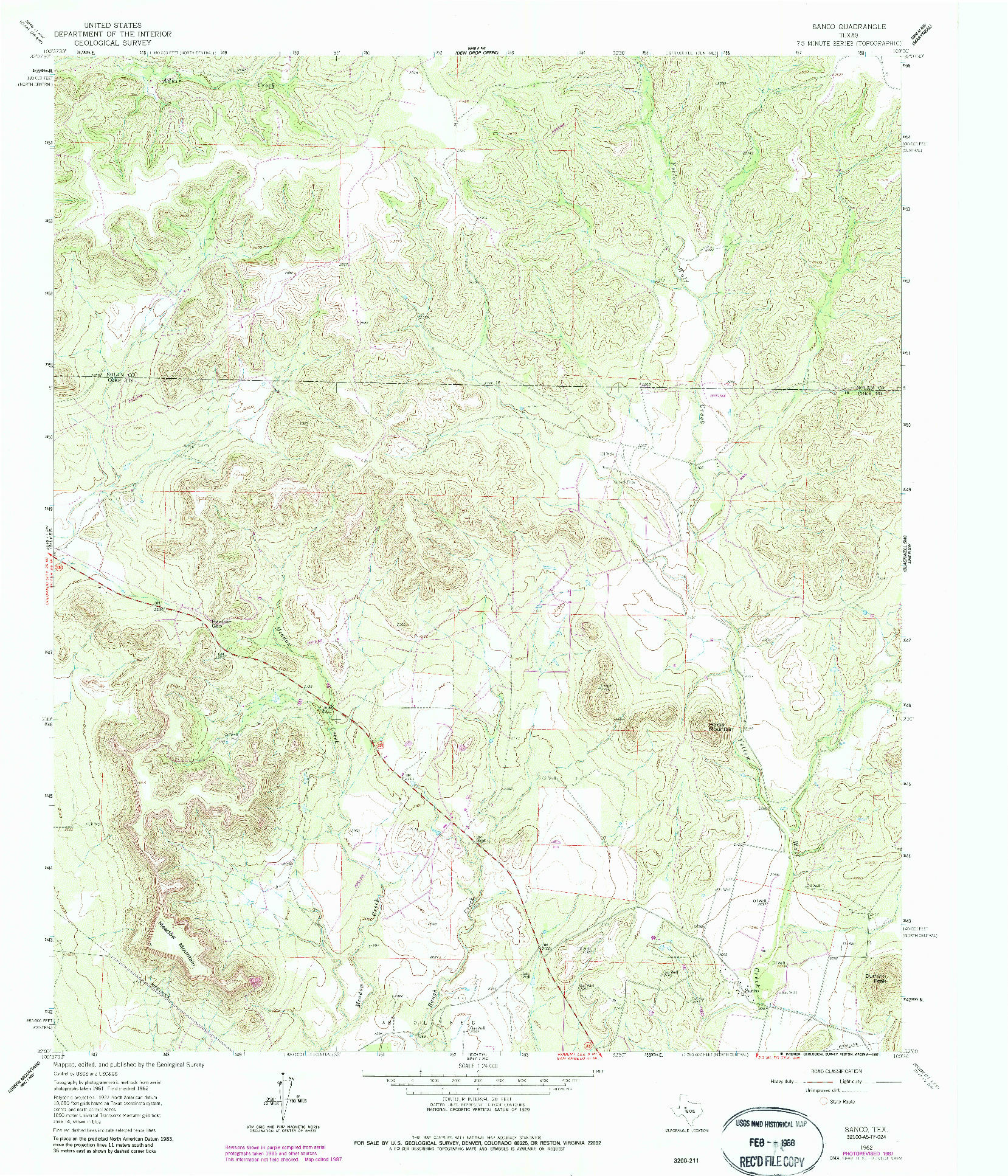 USGS 1:24000-SCALE QUADRANGLE FOR SANCO, TX 1962