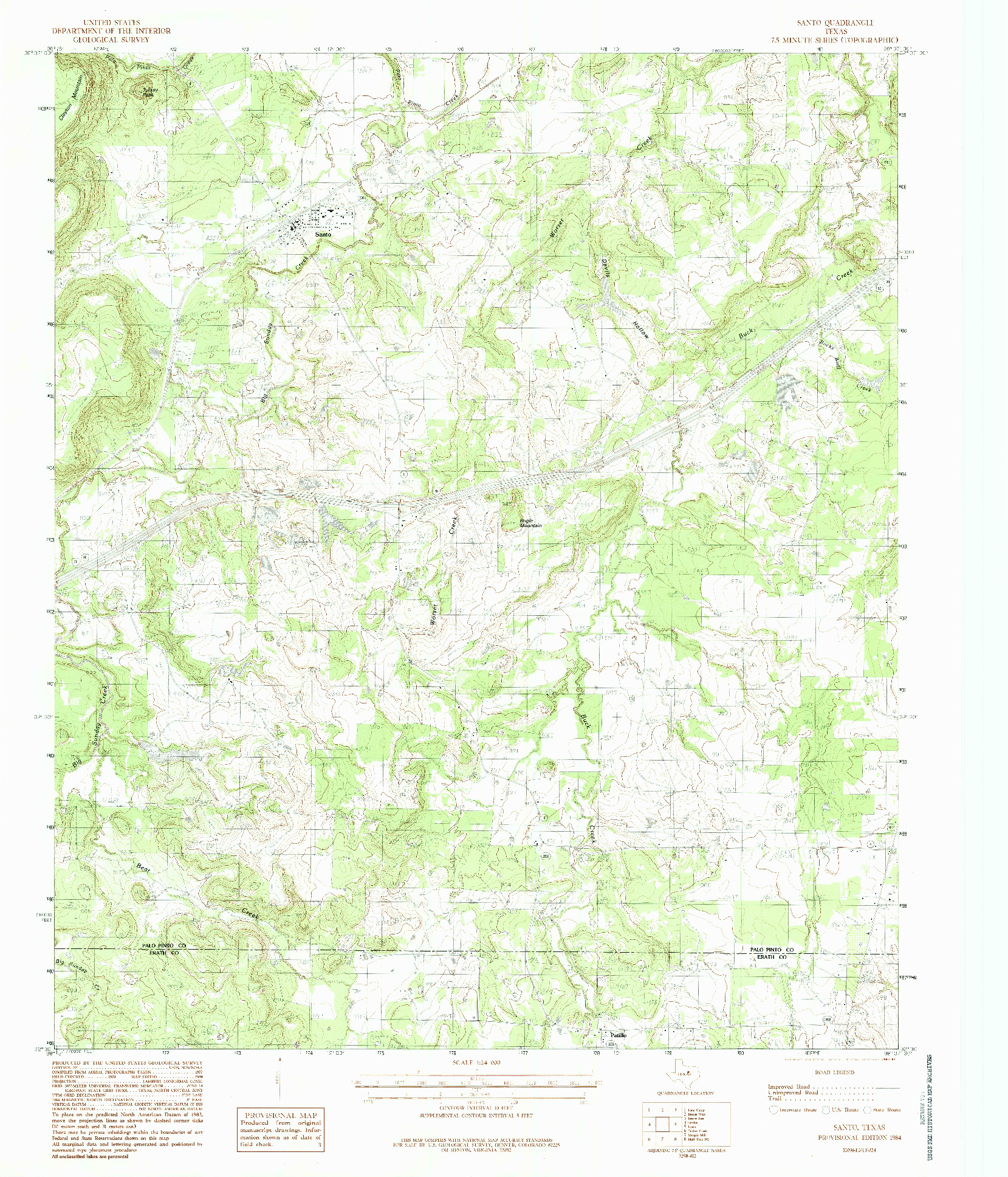 USGS 1:24000-SCALE QUADRANGLE FOR SANTO, TX 1984