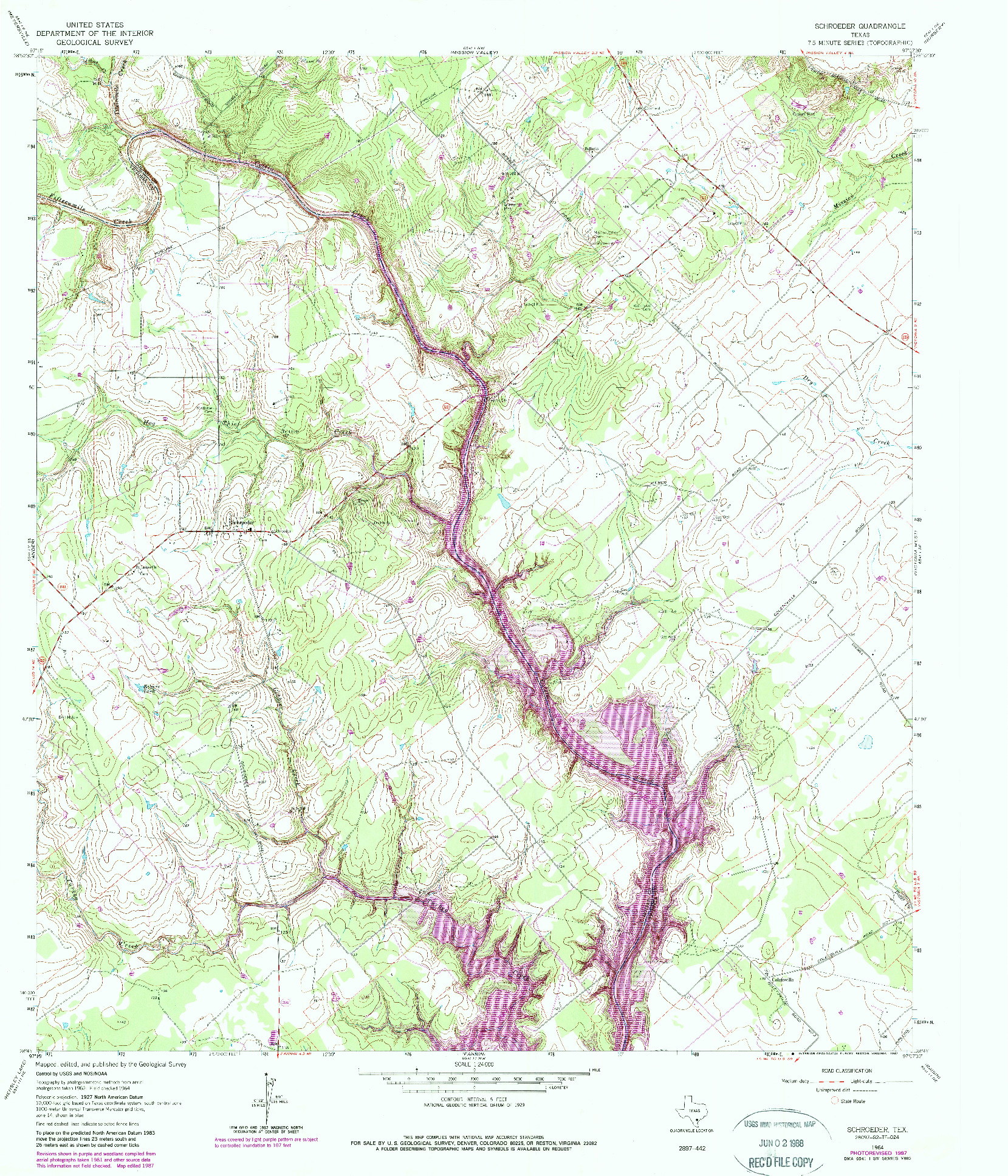 USGS 1:24000-SCALE QUADRANGLE FOR SCHROEDER, TX 1964