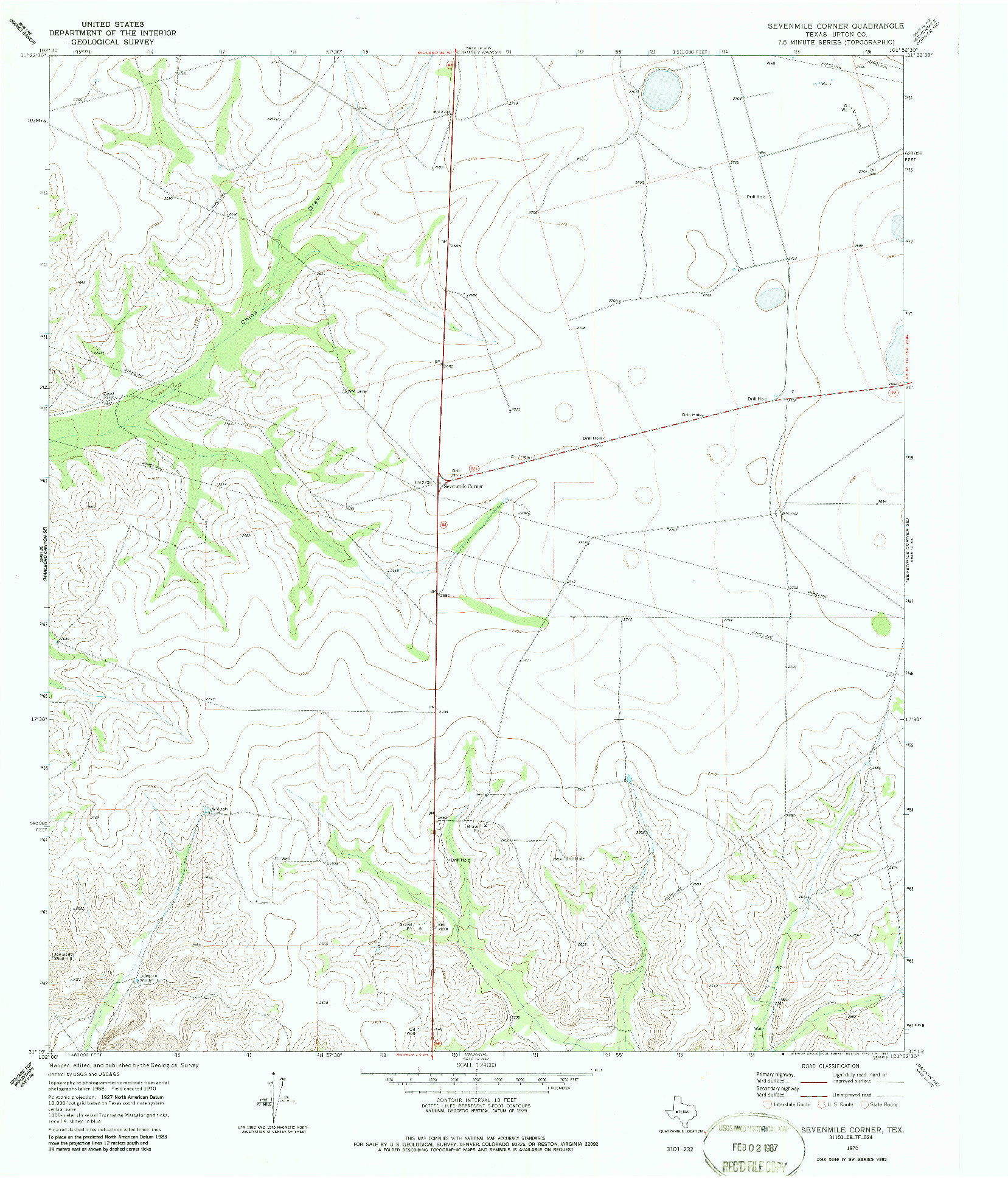 USGS 1:24000-SCALE QUADRANGLE FOR SEVENMILE CORNER, TX 1970