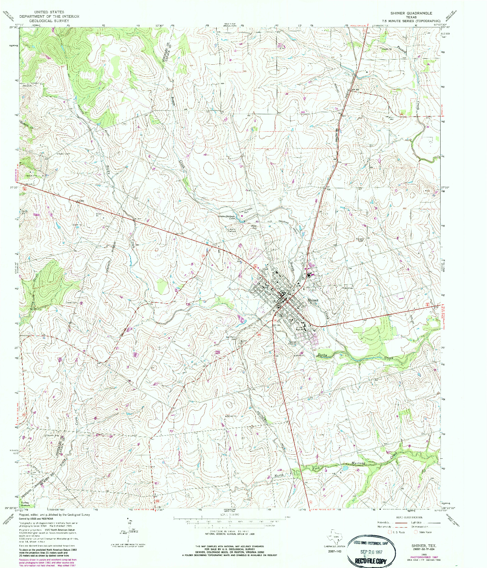 USGS 1:24000-SCALE QUADRANGLE FOR SHINER, TX 1965