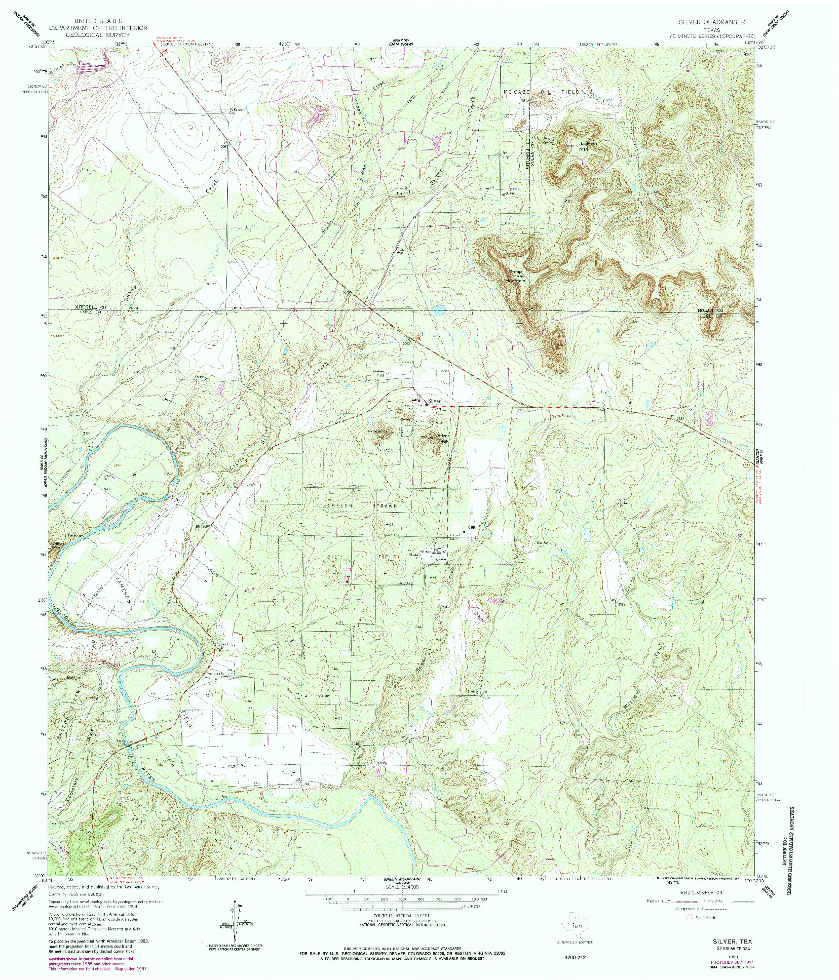 USGS 1:24000-SCALE QUADRANGLE FOR SILVER, TX 1959