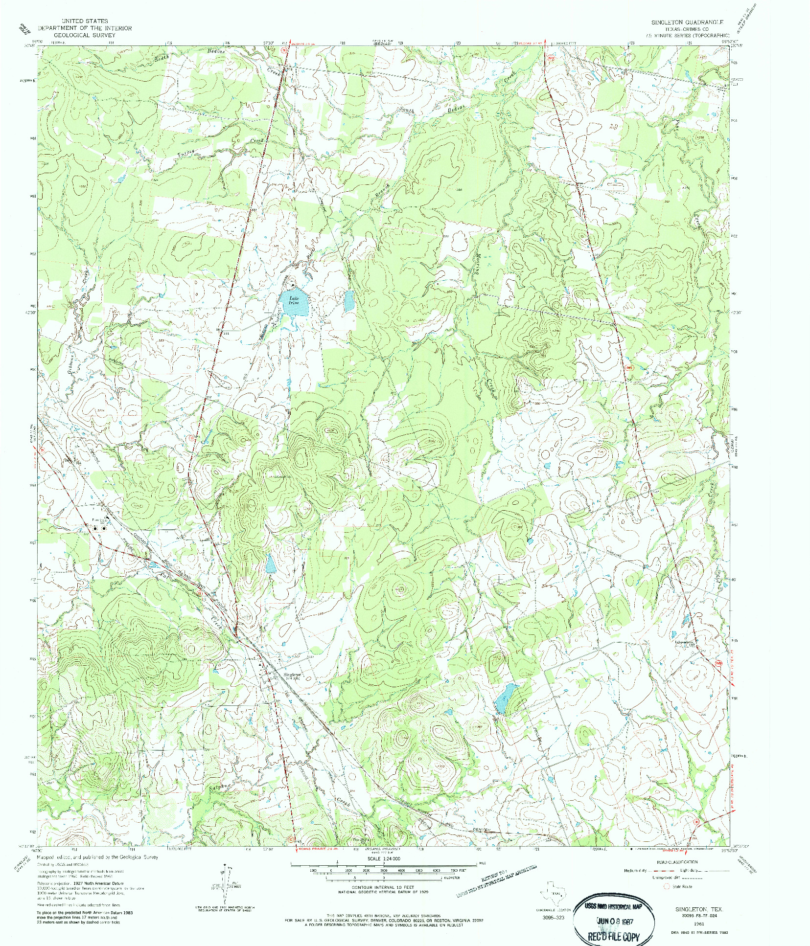 USGS 1:24000-SCALE QUADRANGLE FOR SINGLETON, TX 1961