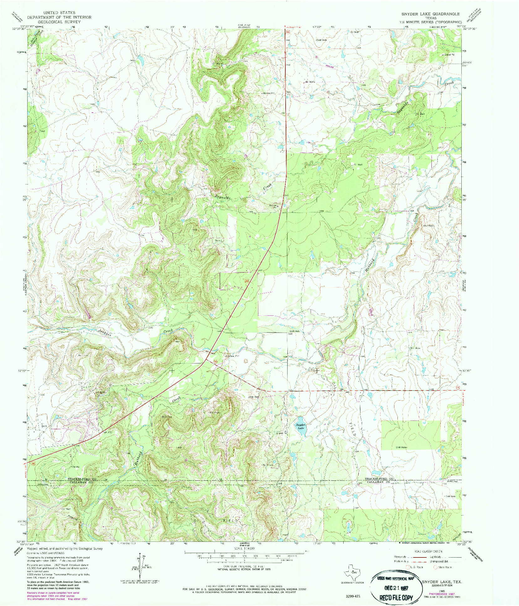 USGS 1:24000-SCALE QUADRANGLE FOR SNYDER LAKE, TX 1965