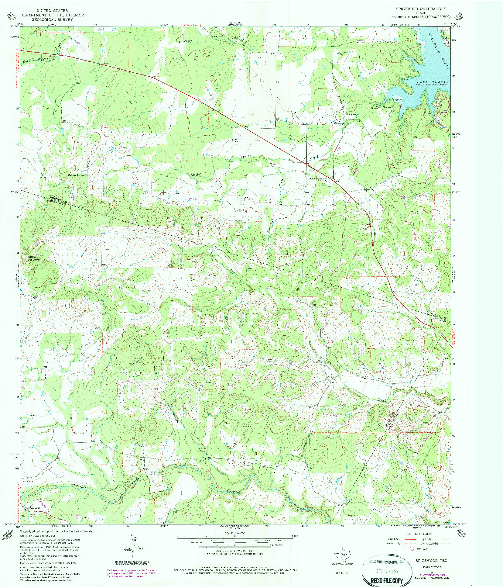 USGS 1:24000-SCALE QUADRANGLE FOR SPICEWOOD, TX 1967